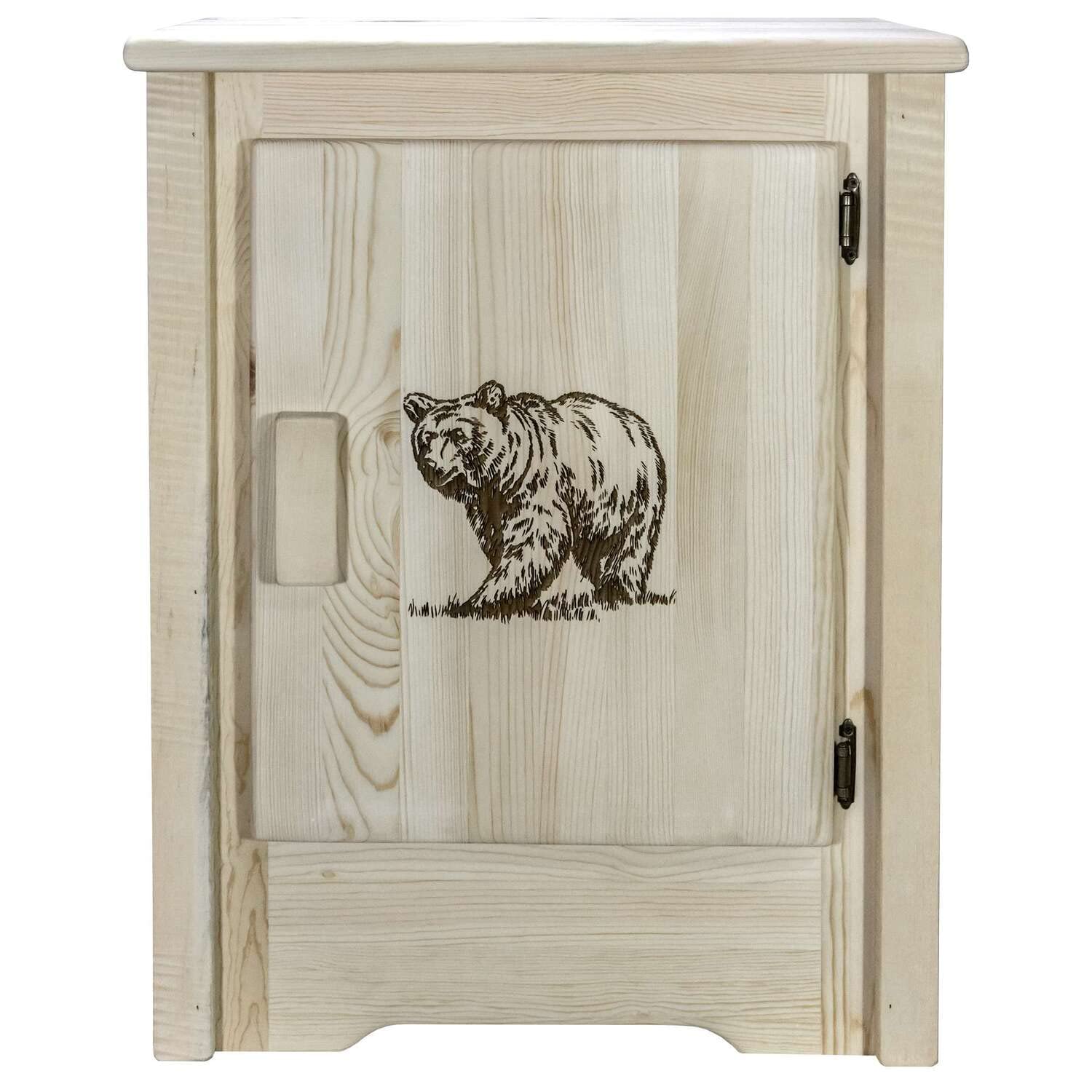 Montana Woodworks Homestead Collection Accent Cabinet - Handcrafted Bear Design Laser Engraved Right-Hinged Unfinished Wood Cabinet for Living Room, Bedroom, or Entryway Storage