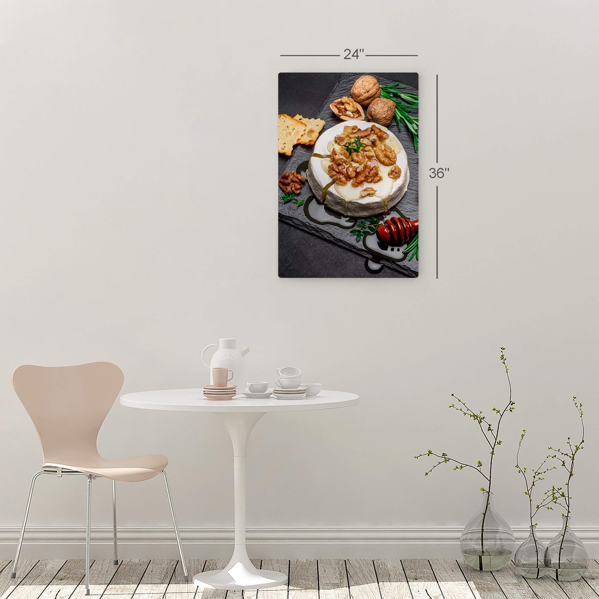 Smile Art Design Delicious Camembert Cheese & Honey Metal Wall Art Print - 36x24 Inch Rustic Kitchen Decor for Restaurant, Cafe, Dining Room & Farmhouse - Modern Housewarming Gift Made in USA | Perfect for Foodie Lovers & Cheese Enthusiasts