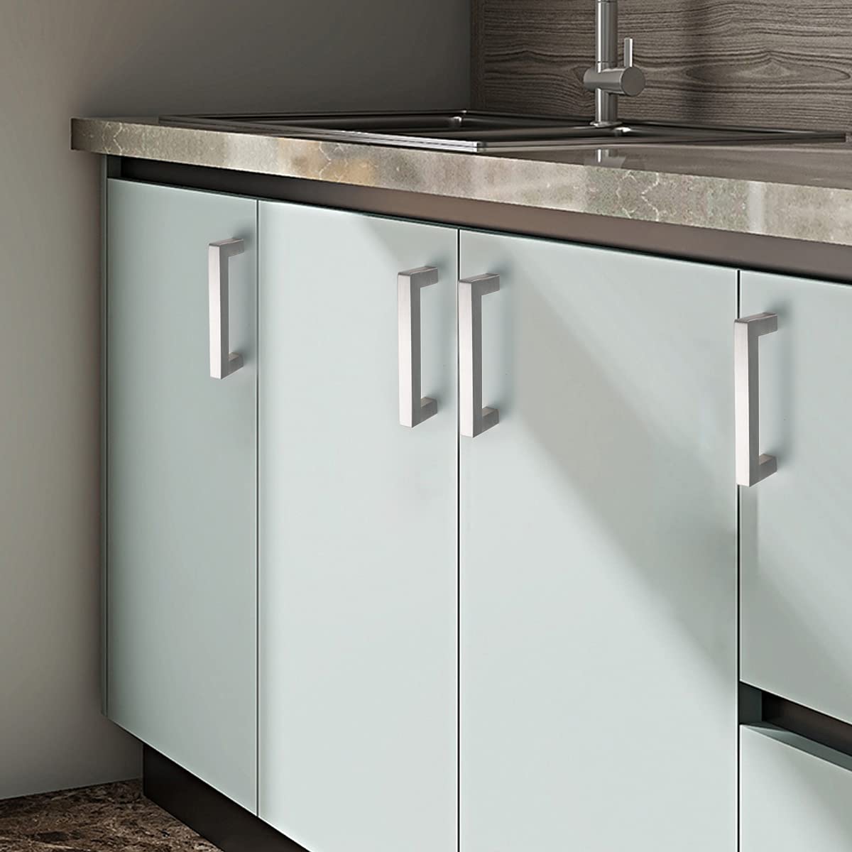 20 Pack 5 Inch Brushed Nickel Cabinet Pulls - Square Bar Kitchen Cabinet Handles, Stainless Steel Drawer Pulls for Modern Cabinets, Wardrobes & Furniture (Easy Installation, Durable Hardware)