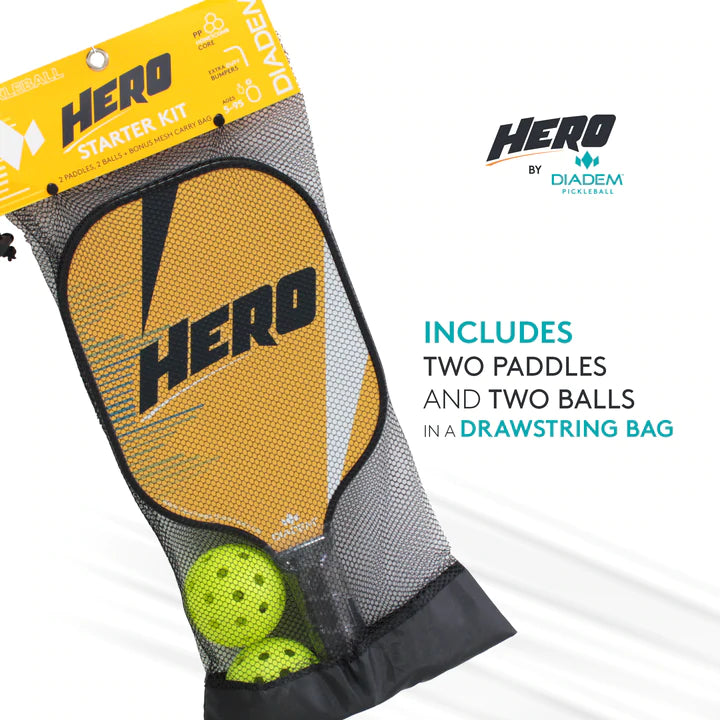 Diadem Hero 2 Pickleball Paddle Set with Balls - Premium Carbon Fiber Paddle & 2 Outdoor Pickleballs - Perfect for Beginners & Intermediate Players - Great for Court Games, Backyard Play & Family Fun