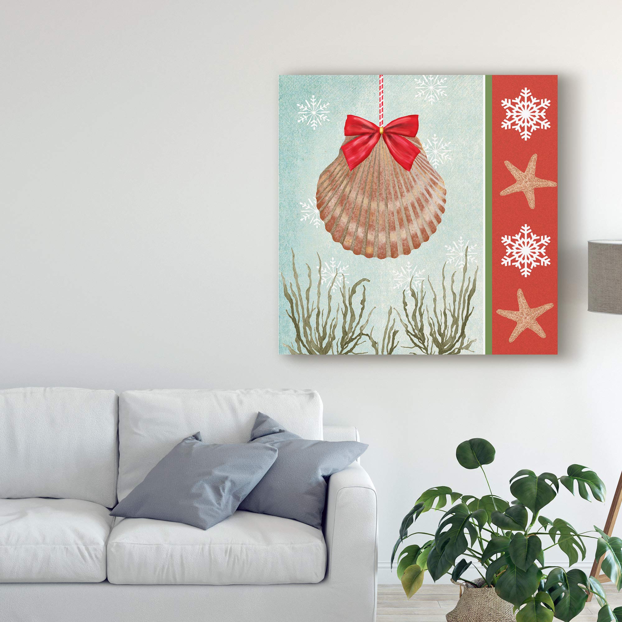 Trademark Fine Art Christmas Coastal I by Jade Reynolds - 18x18 Inch Canvas Wall Art - Holiday Beach Decor for Living Room, Bedroom & Office