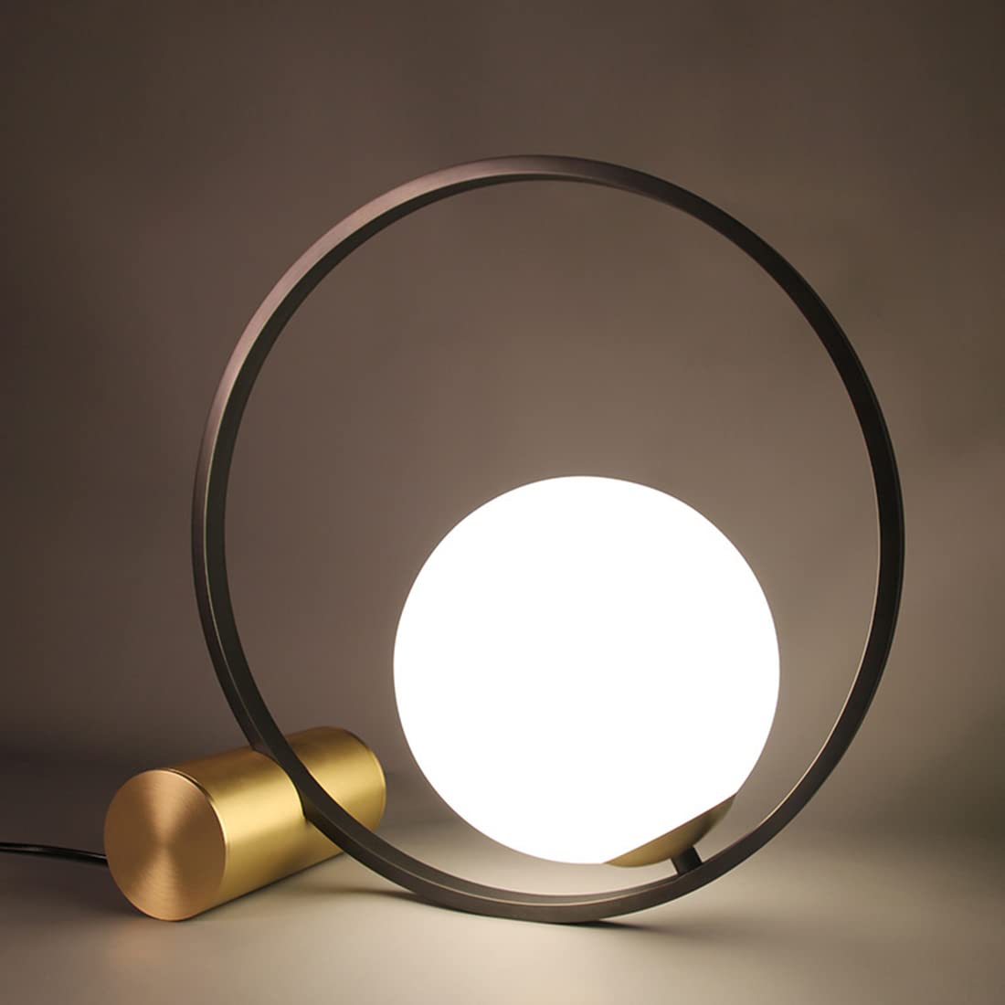 Mid Century Modern Desk Lamp with Glass Globe & Gold Metal Ring - Adjustable Reading Light for Bedroom, Office & Study - Plug in Nightstand Lamp for Cozy Workspaces & Relaxing Evenings