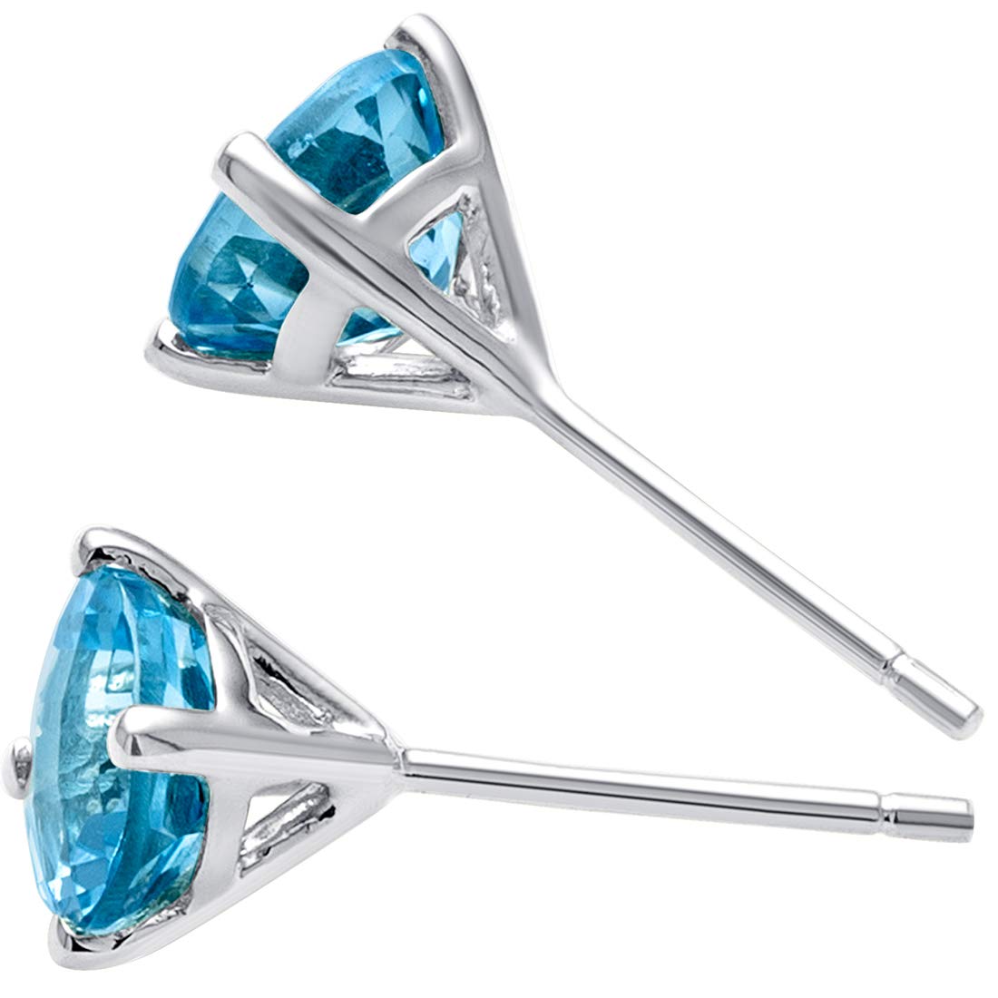 14K White Gold Swiss Blue Topaz Stud Earrings for Women - Genuine 6mm Round Solitaire Gemstone (2 Carats Total) with Secure Friction Back - December Birthstone Jewelry - Perfect for Gifts, Anniversaries & Special Occasions
