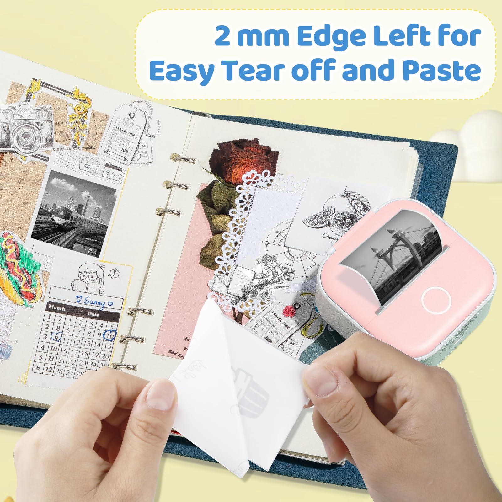 T02 Mini Printer Paper - White Sticker Paper Compatible with T02/M02X/M02L Mini Pocket Printers, Long-Lasting 10-Year Adhesive, 50mmx3.5m (3 Rolls) - Perfect for Journaling, Photo Printing, Study Notes & DIY Crafts