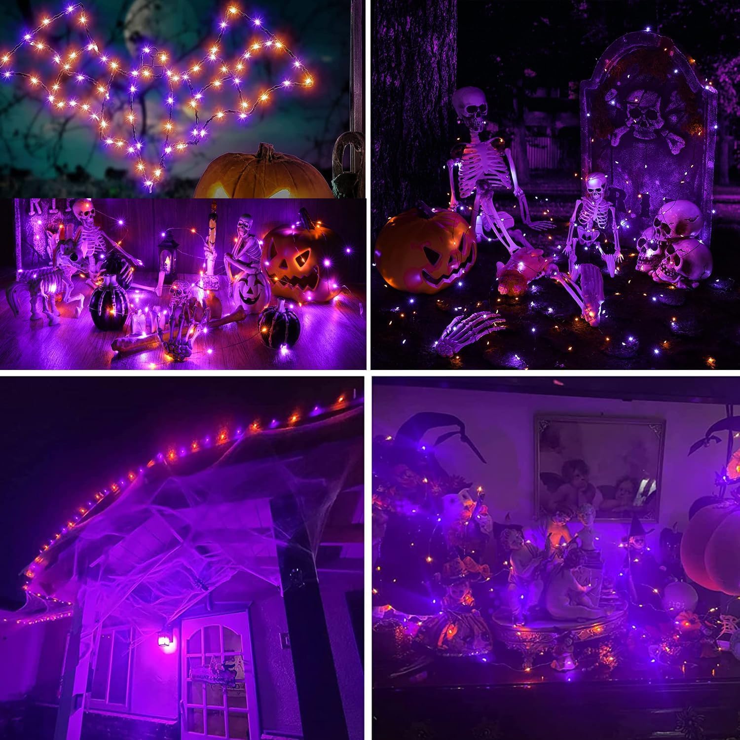 Joomer 2-Pack 100ft Solar String Lights - 300 LED Orange & Purple Halloween Fairy Lights with 8 Modes, Waterproof & Black Wire - Perfect for Halloween Decorations, Garden, Patio, and Outdoor Party Lighting