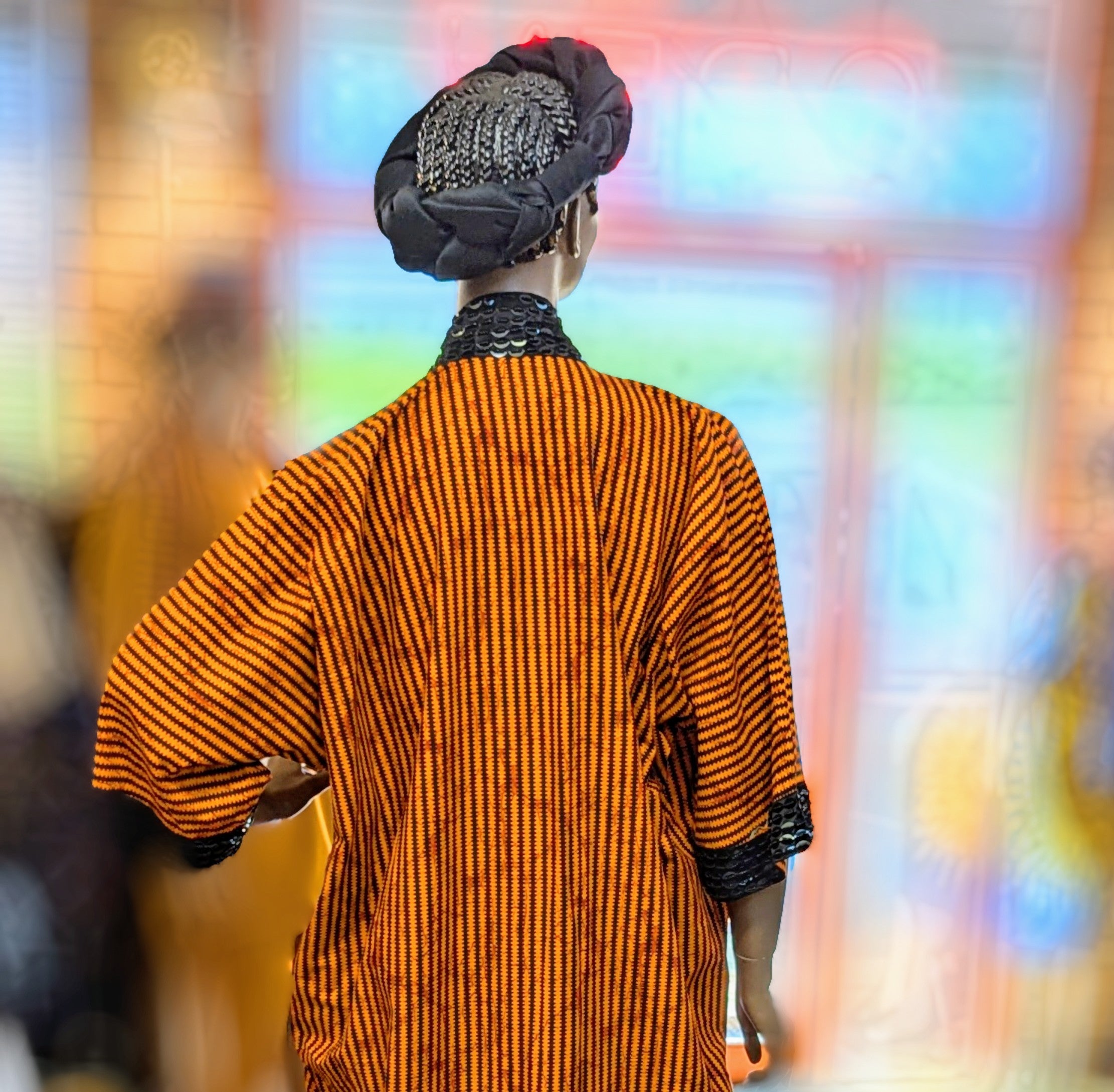 Dupsie's Kemi Orange African Print Caftan BouBou Knee Length Dress DPXOBT11 - Elegant African Fashion for Women, Perfect for Parties, Weddings & Cultural Events