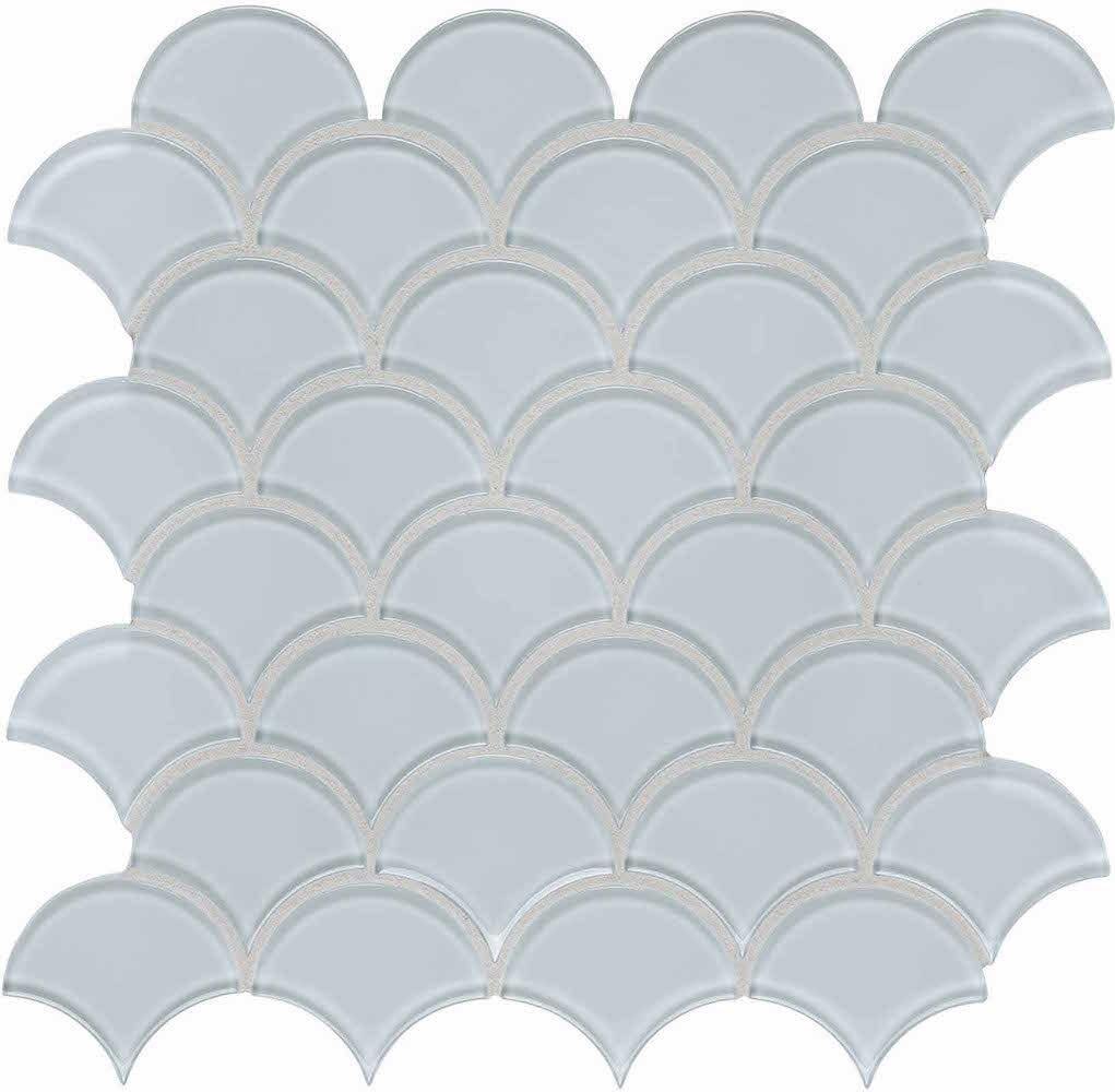 Soft Blue Glass Mosaic Tile Scallop - Perfect for Kitchen Backsplash, Bathroom Walls & Pool Designs