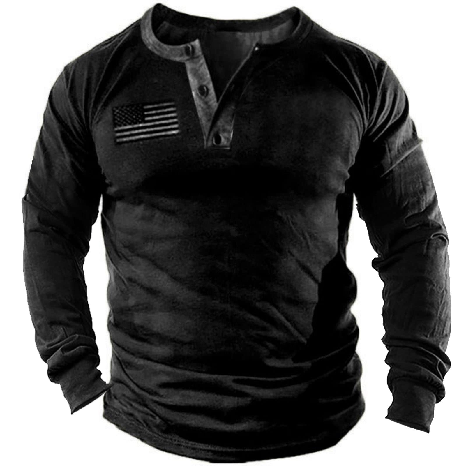 **Men's Patriotic Military Tactical Henley T-Shirt - Short Sleeve Casual Button Shirt for Outdoor, Hiking & Army Style**    *(Use for outdoor adventures, military-inspired fashion, or patriotic events)*