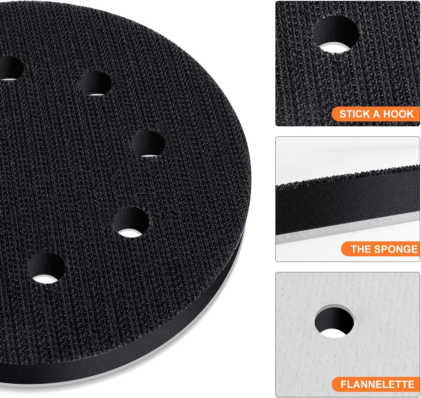 7 Pack 5 Inch Hook and Loop Soft Sponge Buffer Pads for Orbital Sander - 8 Hole Foam Interface Sanding Pads for Automotive Polishing, Woodworking & DIY Projects - Perfect for Car Detailing, Furniture Refinishing & Surface Smoothing