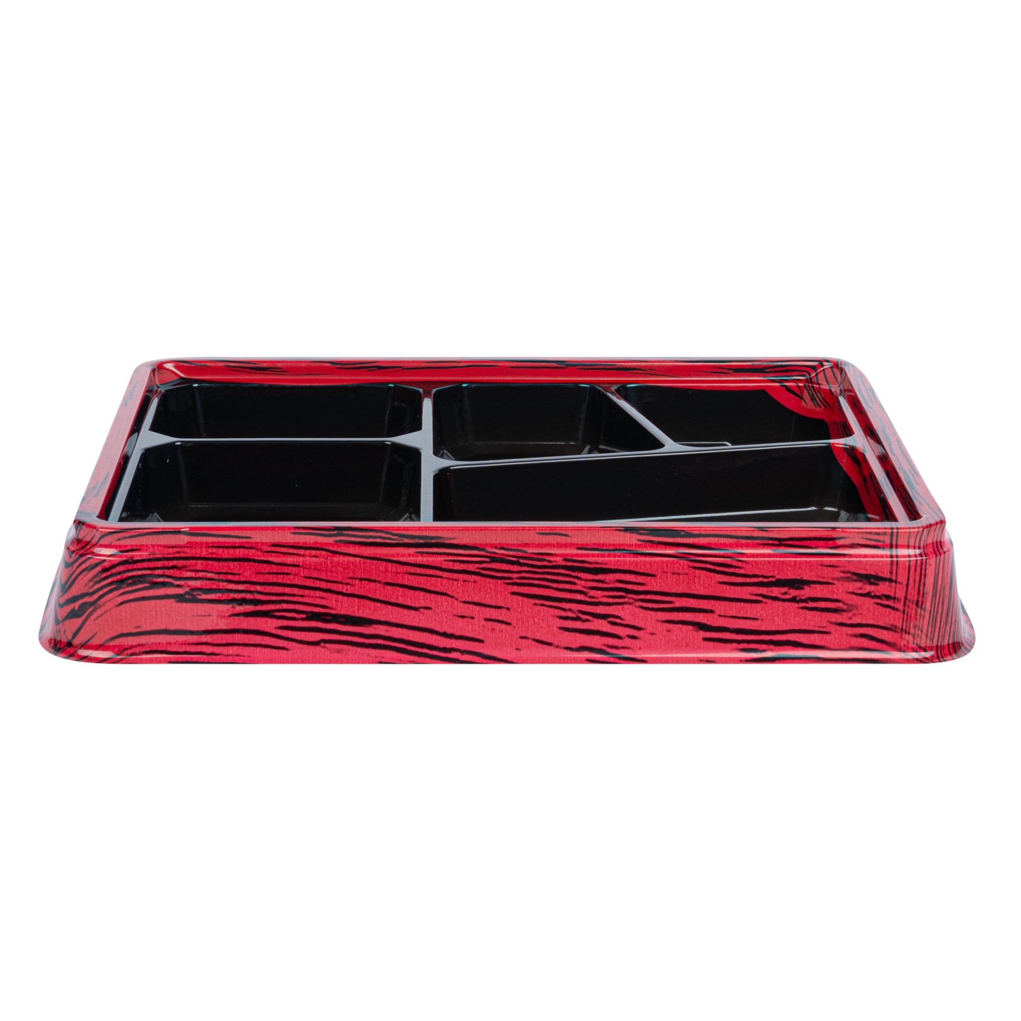 Bento Tek 18 oz Rectangle Red and Black Plastic Bento Box with 5 Compartments | 9.25