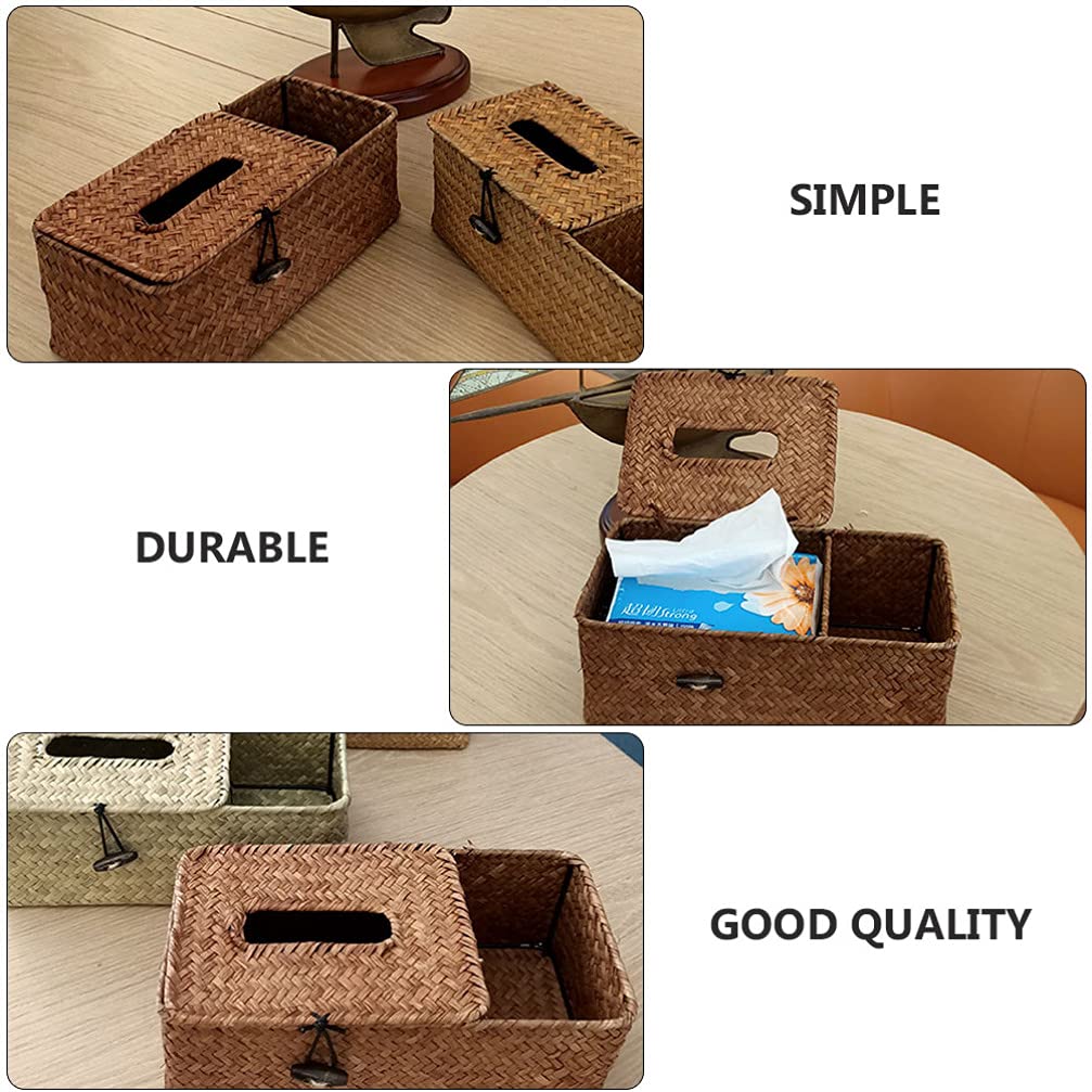 Cabilock Rattan Storage Basket with Lid - Farmhouse Woven Tissue Holder for Office Desk, Car, and Home Decor | Perfect for Napkins, Straws, and Wedding Decorations