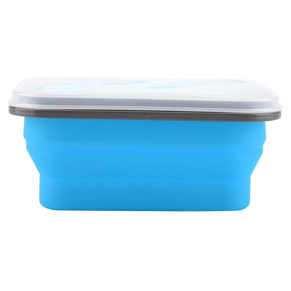 600ML Collapsible Silicone Lunch Box with Fork & Spoon - BPA-Free Food Grade Bento Container for Adults, Teens & Kids - Portable Foldable Meal Prep Storage for School, Office, Camping & Travel (Blue)