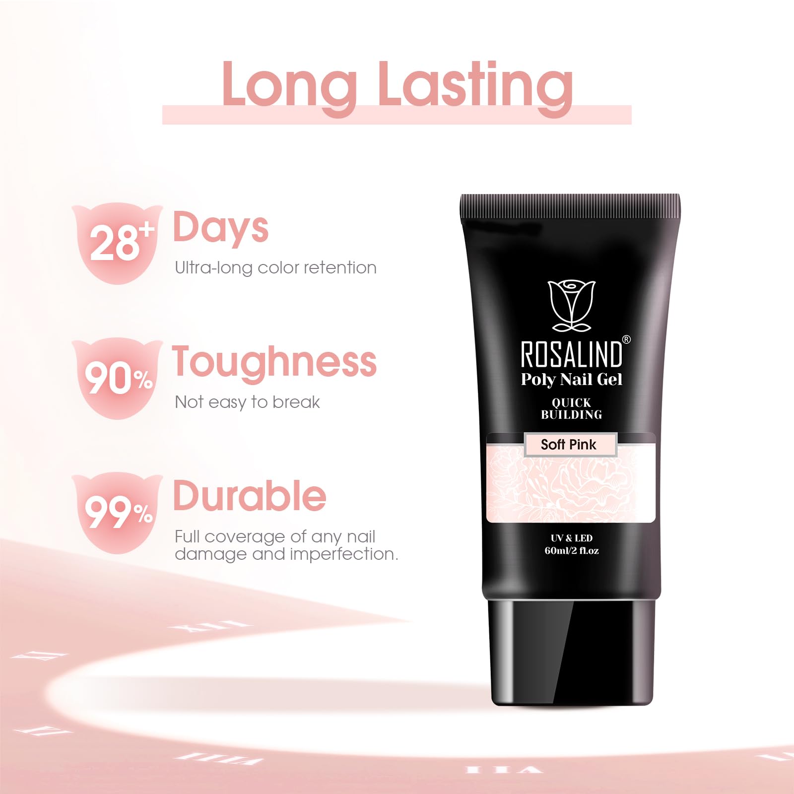 ROSALIND Soft Pink Poly Nail Gel - 2oz Nail Extension Gel for DIY Nail Art & Thickening - UV/LED Lamp Required - Perfect for Salon & Home Manicures, Nail Enhancements & Creative Designs