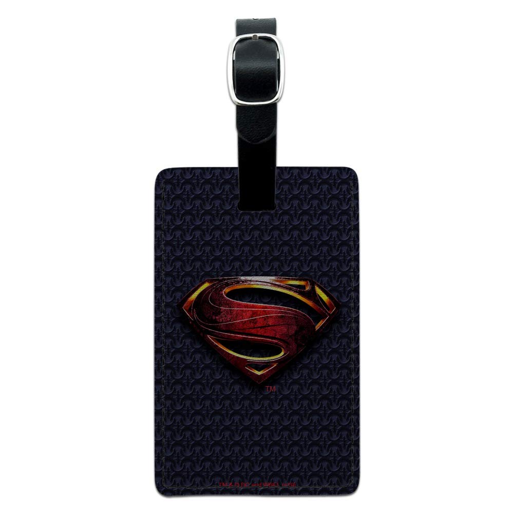 Justice League Superman Logo Leather Luggage Tag - Rectangle ID Card Holder for Travel Bags, Suitcases & Backpacks - DC Comics Movie Merchandise Gift for Fans