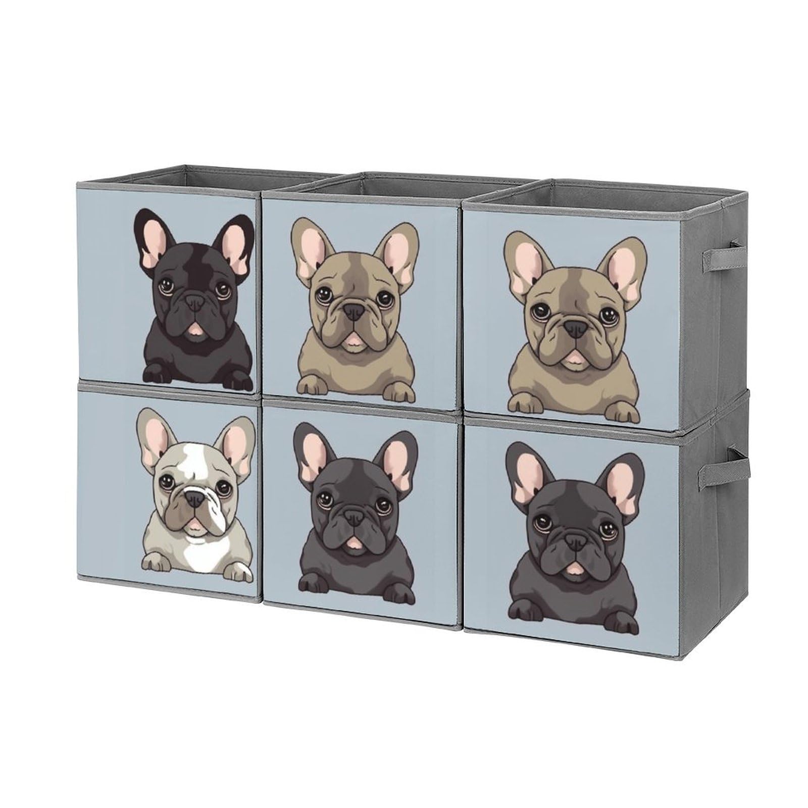 6-Piece French Bulldog Collapsible Storage Baskets with Handles - Large Closet Organizer & Clothing Storage Boxes for Home, Bedroom, and Office Organization