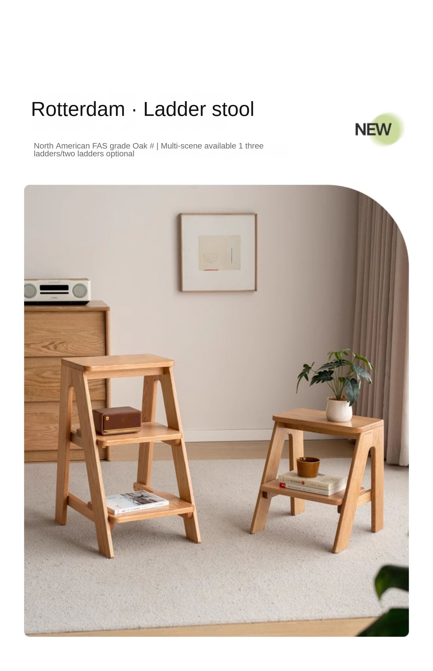 Solid Oak Wood Step Stool - Sturdy 2-Step Ladder for Kitchen, Bathroom & Kids - Non-Slip Safety Footrest for Home, Office & Closet Organization