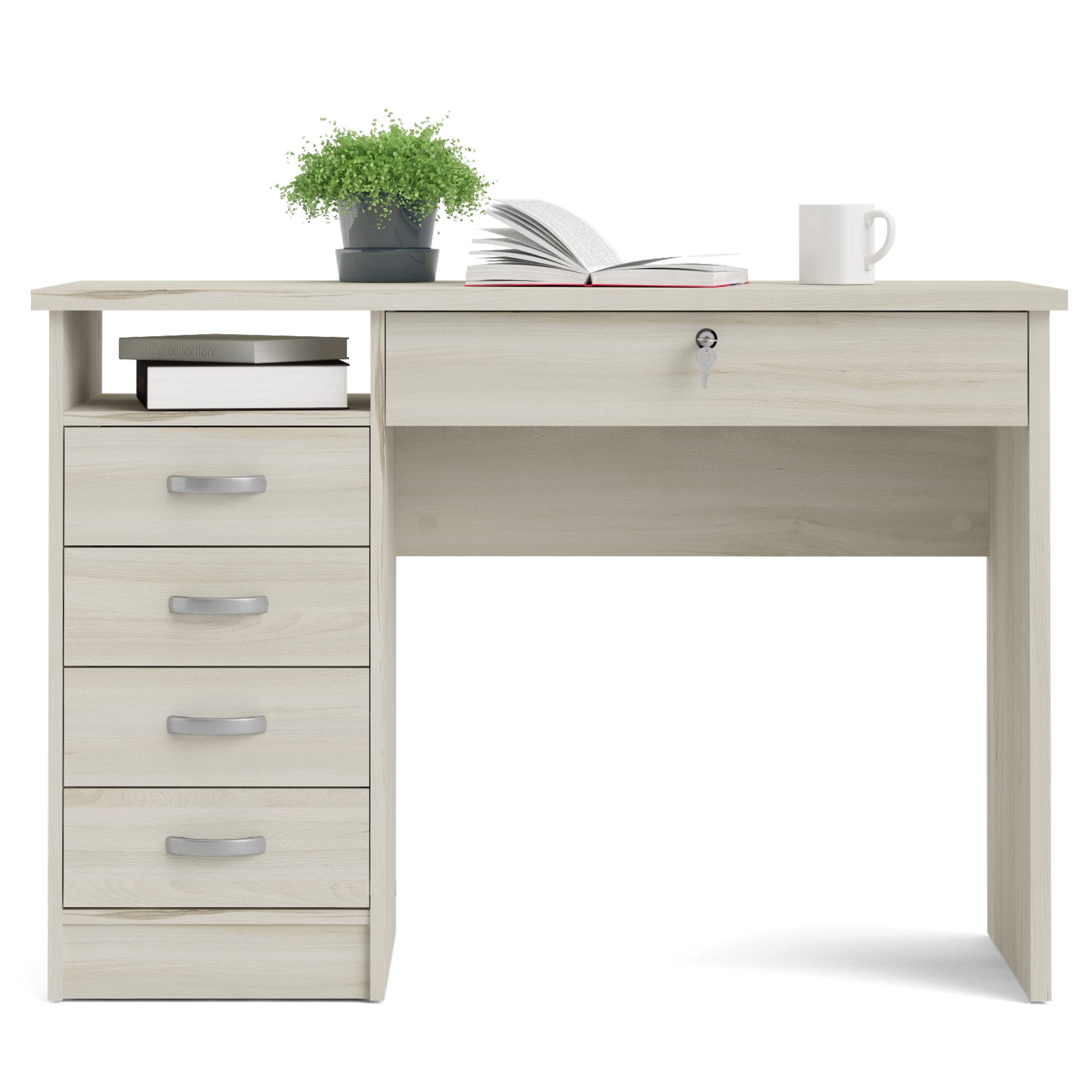 Tvilum 5-Drawer Light Woodgrain Writing Desk - Modern Home Office Furniture for Study, Work & Remote Learning