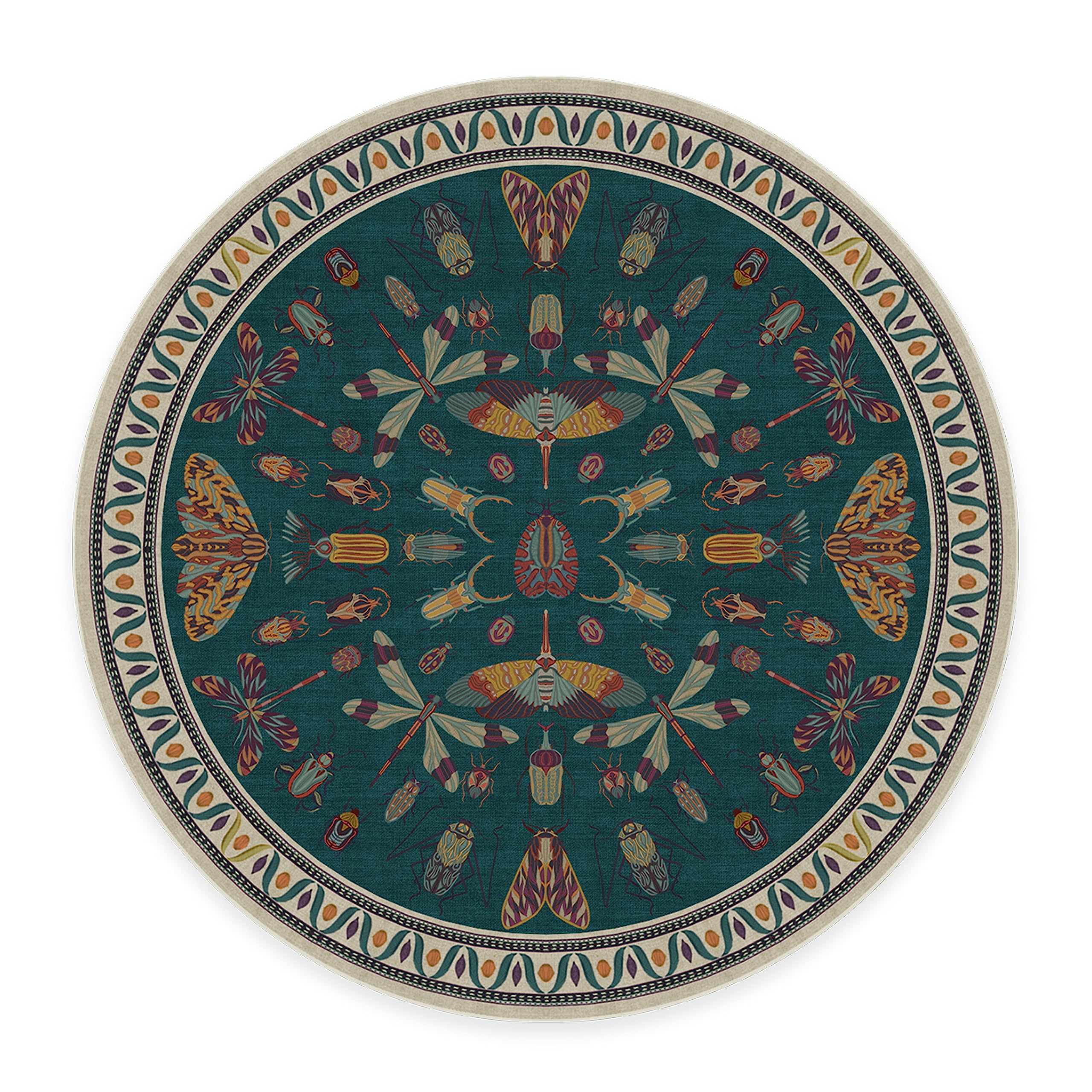Ruggable Washable 6 ft Round Rug - Flutterby Teal | Non-Slip Modern Area Rug for Living Room, Bedroom, Kitchen, Office & Classroom | Premium Home Decor with Gripper Pad | Iris Apfel Collection | Perfect for High-Traffic Areas & Pet-Friendly Homes