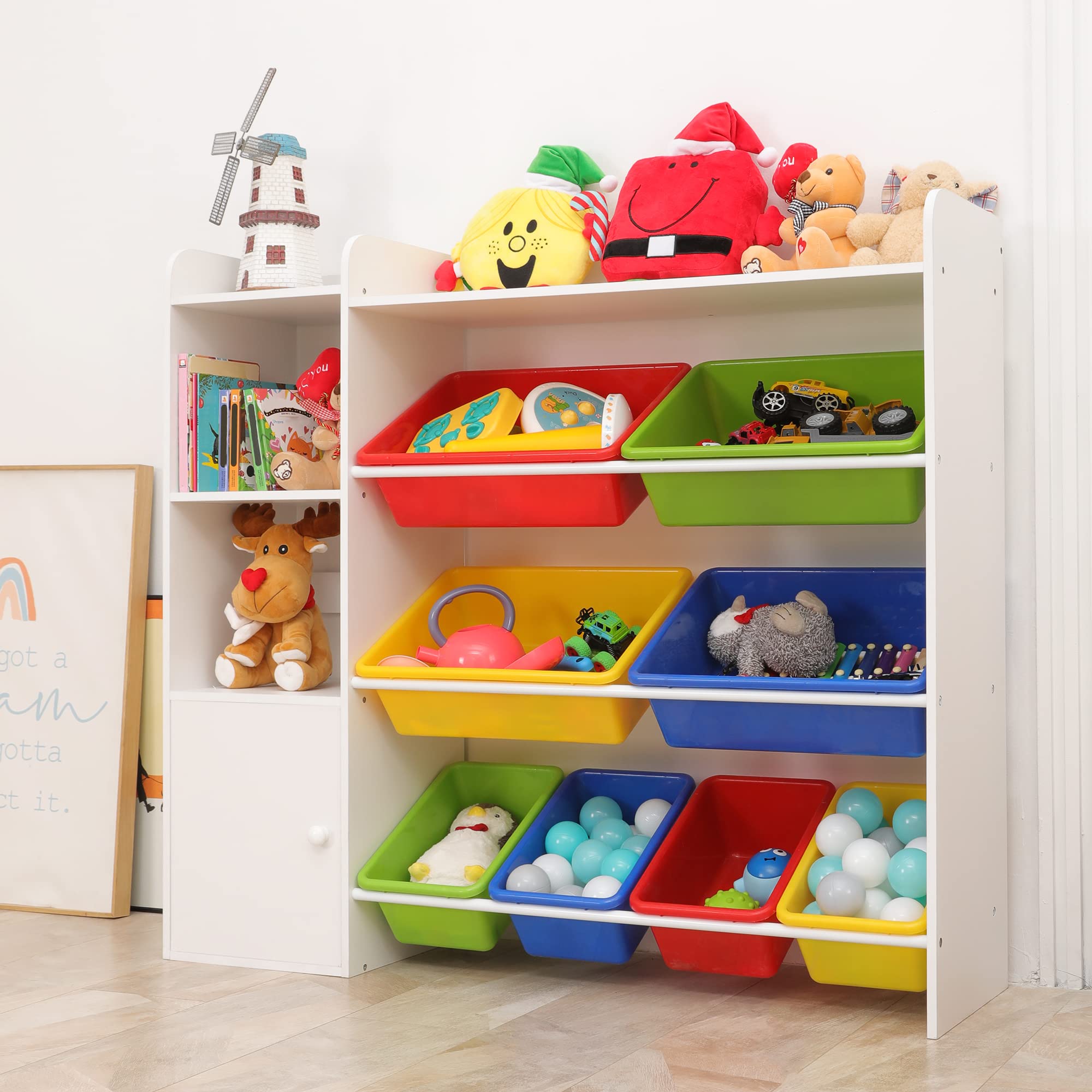 8-Bin Kids Toy Storage Organizer with Removable Bins, 4-Tier Toy Shelf for Playroom, Nursery & Classroom - Perfect for Organizing Stuffed Animals, Books & Toys in Bedrooms or Daycare Centers