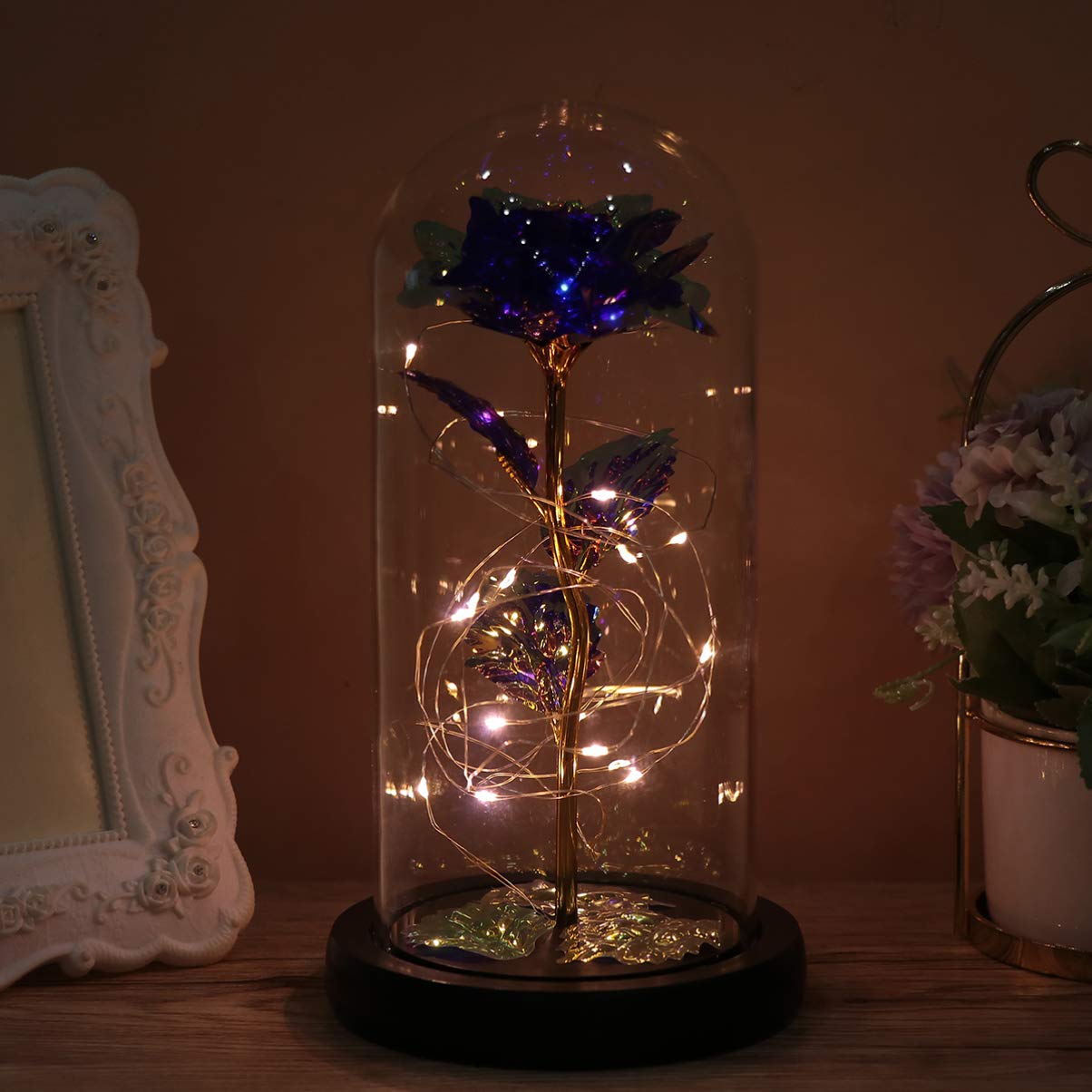 Garneck 1pc Glass Rose Night Light - Artificial Rose Lamp with Glass Dome, Eternal Flower Light for Valentine's Day | Romantic Bedroom Decor, Wedding Centerpiece, Gift for Her