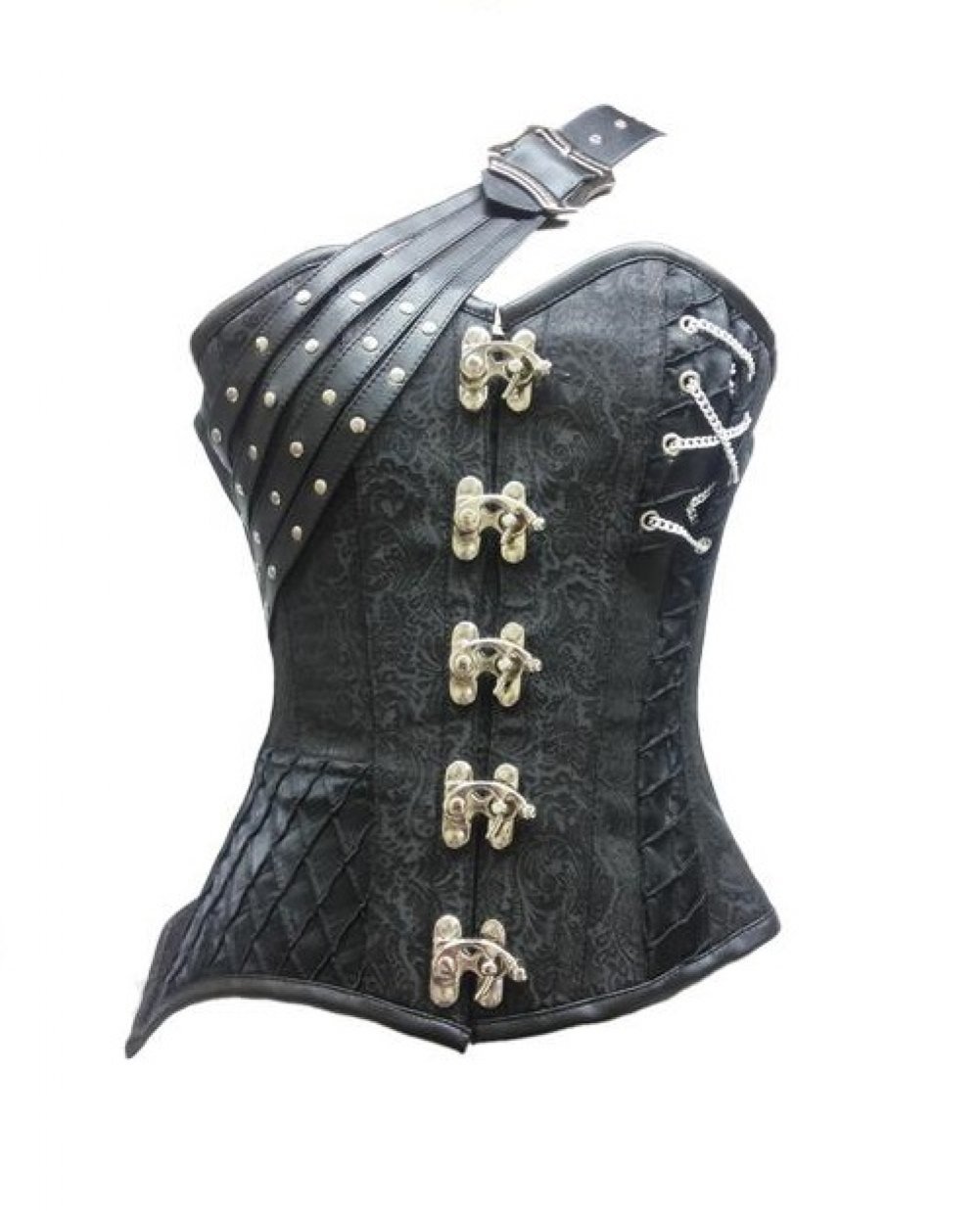 Gothic Black Brocade Leather Belt with Steampunk Overbust Corset Top - Perfect for Victorian Costumes, Cosplay & Halloween Outfits