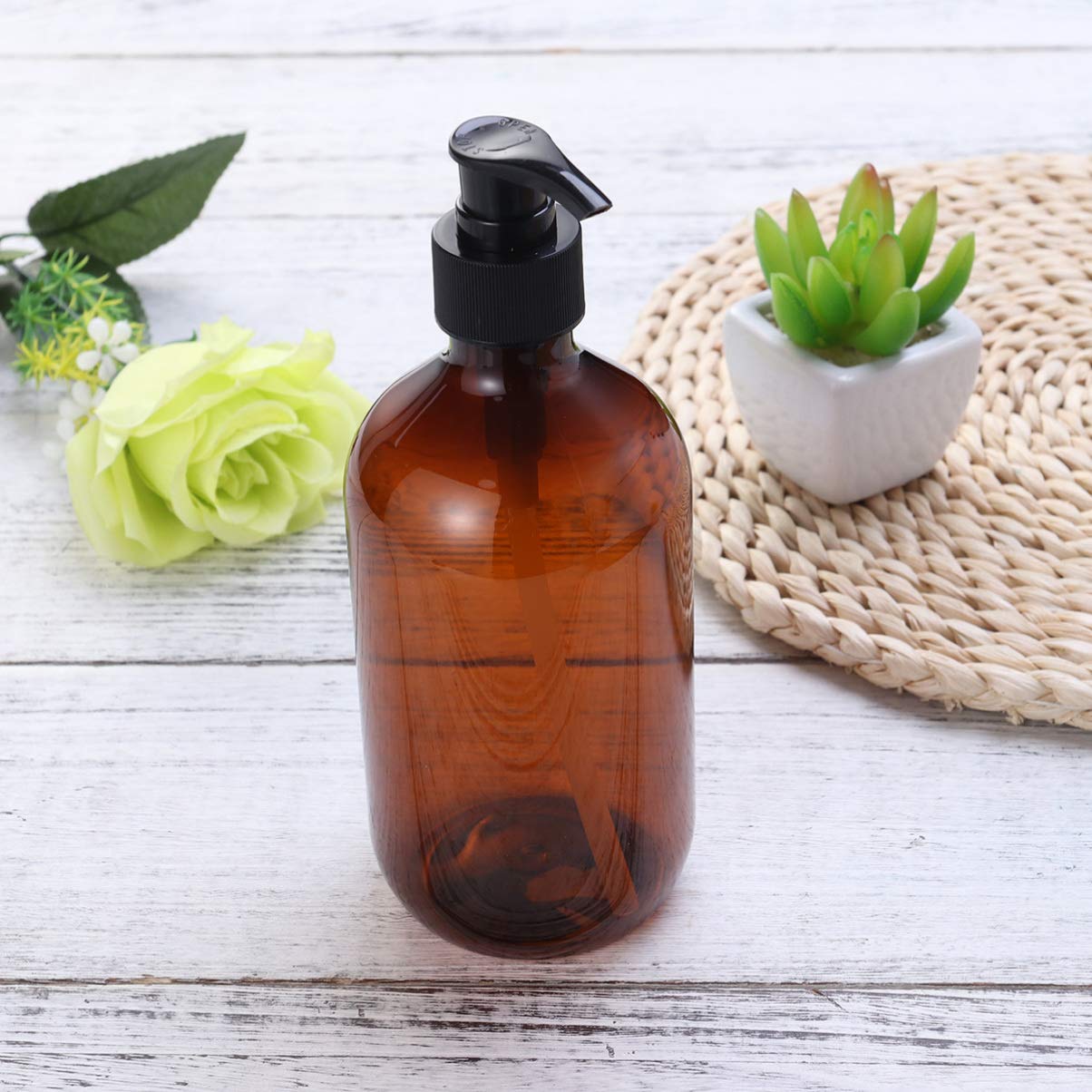 2PCS 500ml Amber Glass Bottles with Pump - Refillable Shampoo, Lotion & Hand Soap Dispenser for Bathroom, Kitchen & Salon Use