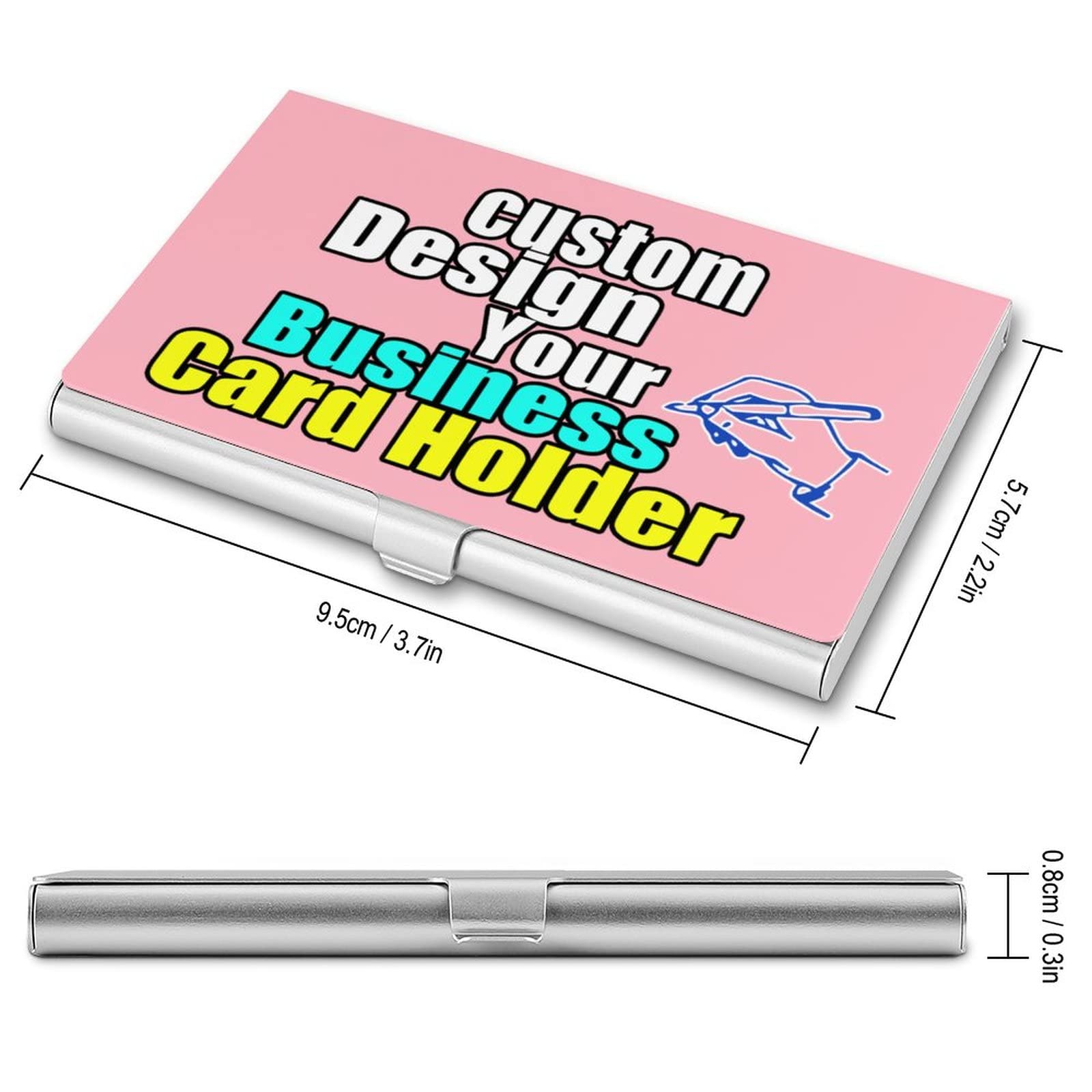 Personalized Business Card Holder with Photo/Logo - Gift for Professionals, Office & Networking - Light Pink 3.7x2.2in
