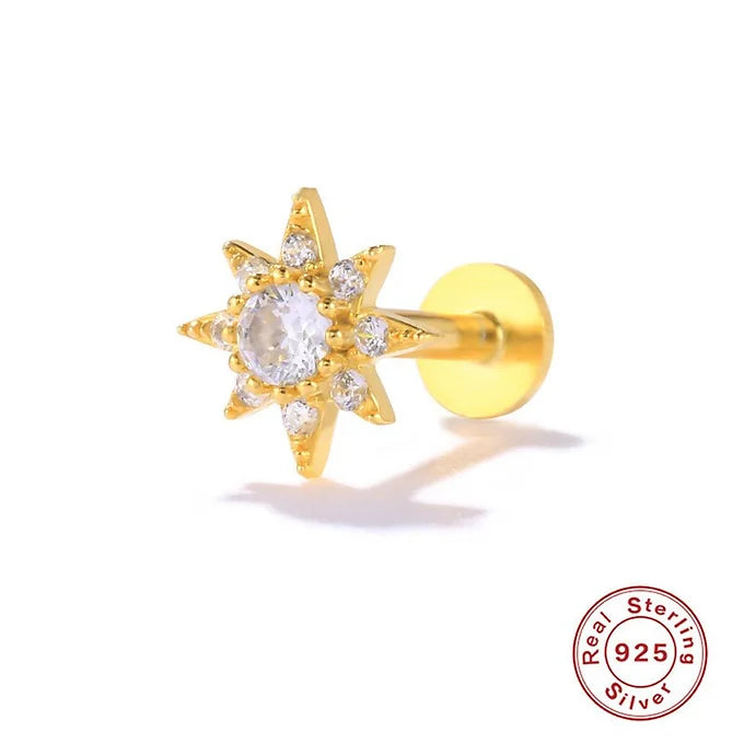 16G Sterling Silver Flat Back Earrings - Celestial Star Stud Earrings for Women | Perfect for Daily Wear, Parties & Gifts