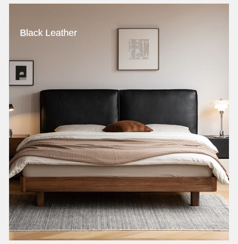 Solid Black Walnut Wood Leather Upholstered Suspended Bed with LED Lighting - Perfect for Modern Bedroom, Guest Room, and Luxury Home Decor