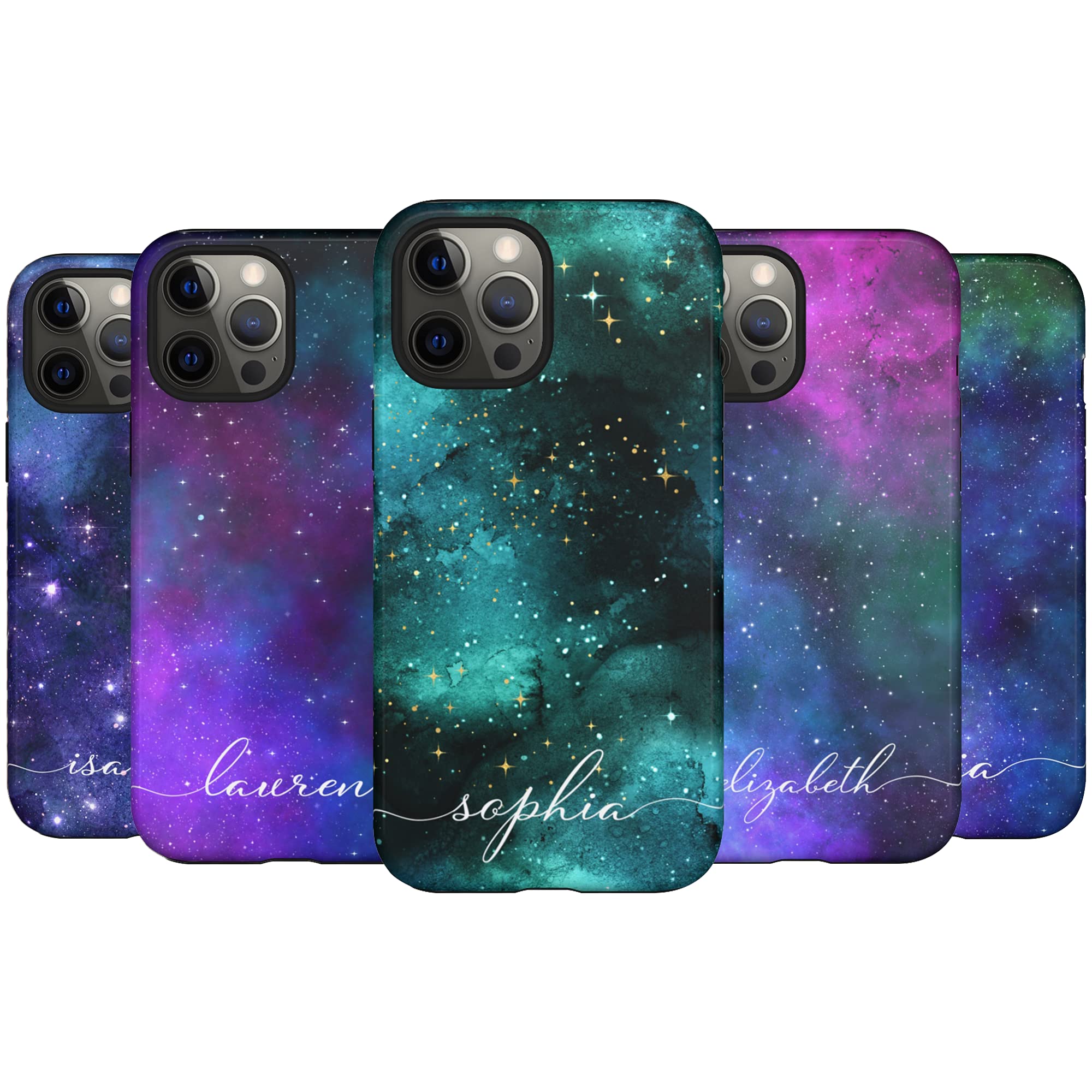 Custom Galaxy Space Phone Case - Personalized Name Striped Design for iPhone 16 Plus/15 Pro Max/14/13 Mini/12/11/X/XS Max/XR/7/8 - Durable Protective Cover for Everyday Use, Travel & Gifts