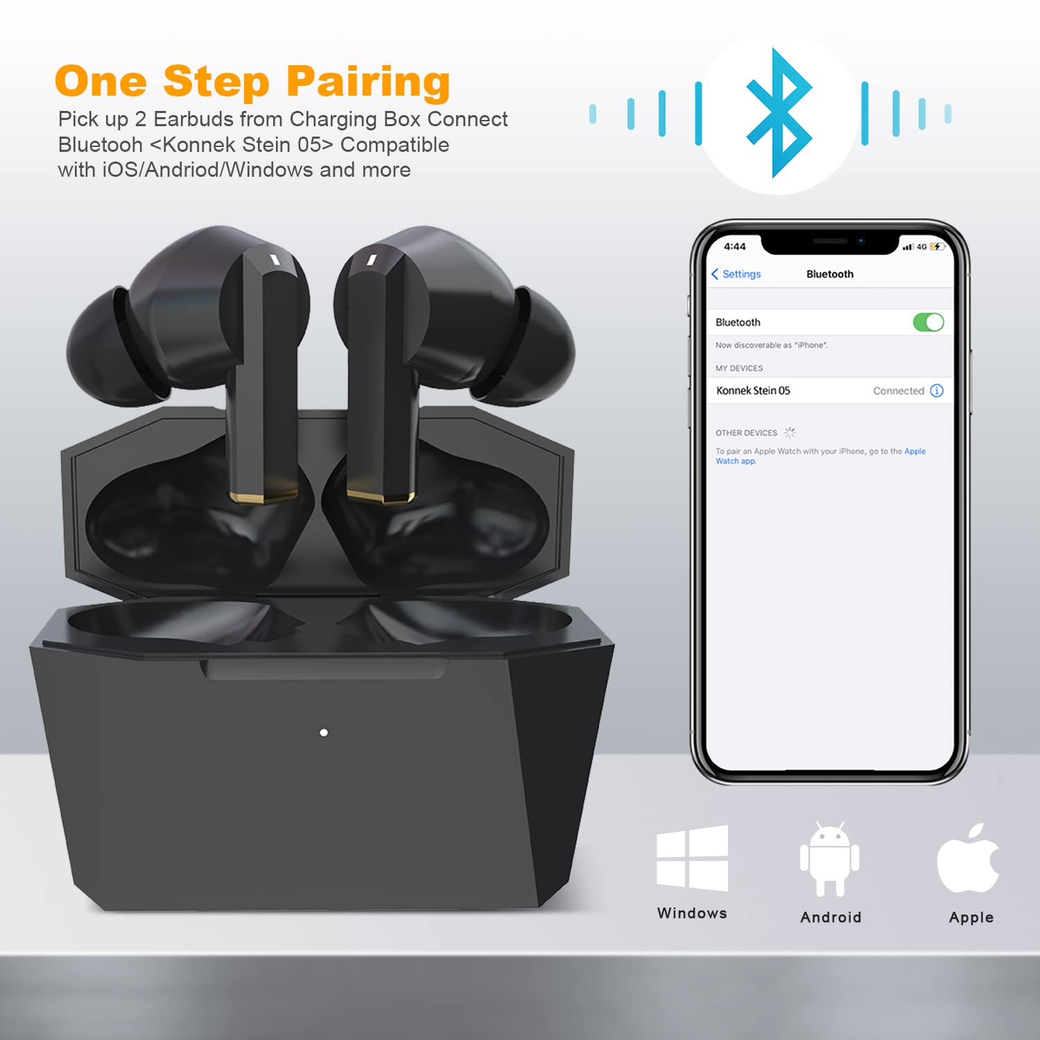Bluetooth 5.0 Wireless Earbuds with Active Noise Cancelling, Touch Control & Built-in Mic | 320mAh Type-C Charging Case | True Wireless Headphones (Black) - Perfect for Gym, Commuting & Work Calls