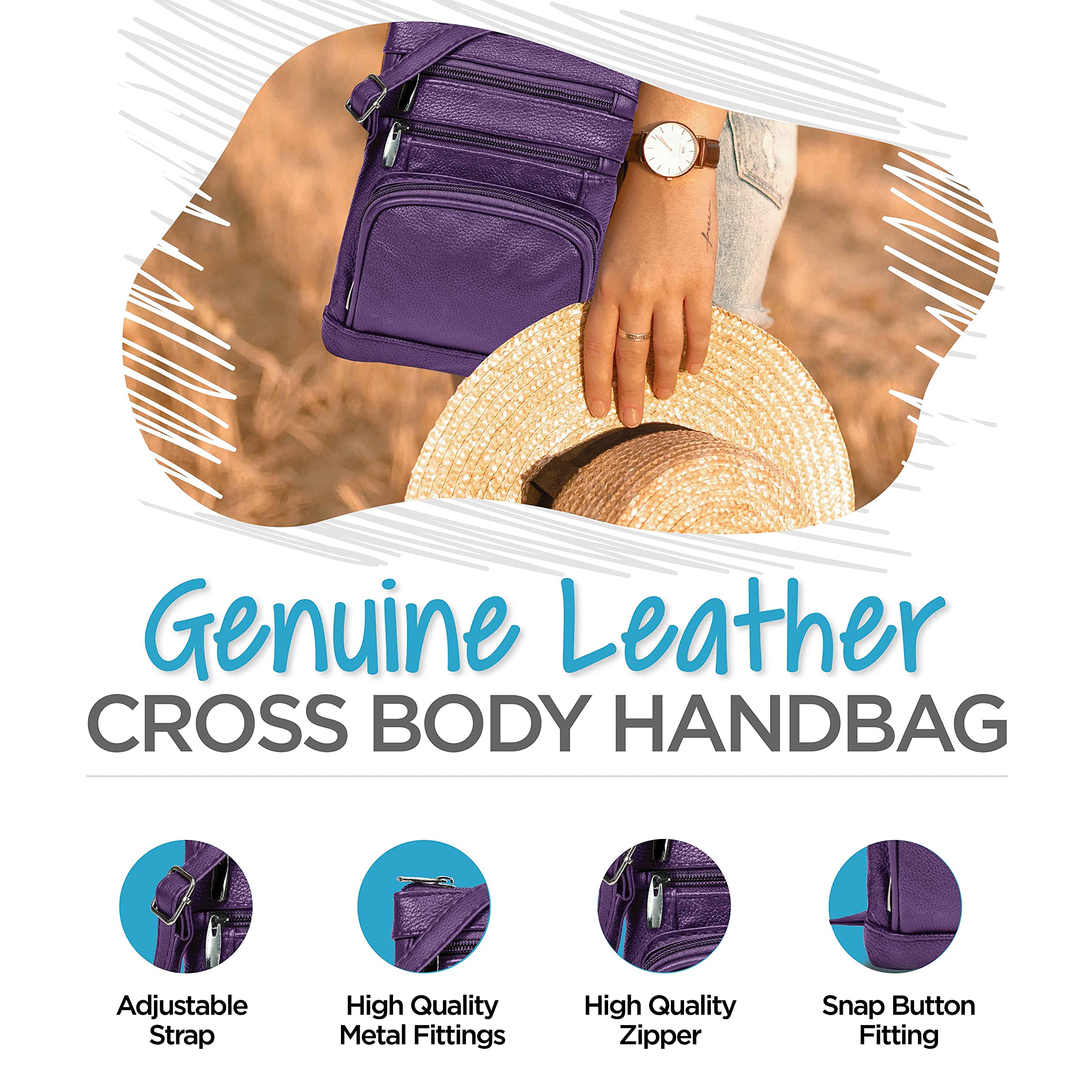 Krediz Genuine Leather Crossbody Bags for Women - Adjustable Strap Multi-Pocket Shoulder Purse, Soft & Durable Handbag for Daily Use, Travel, Shopping & Work