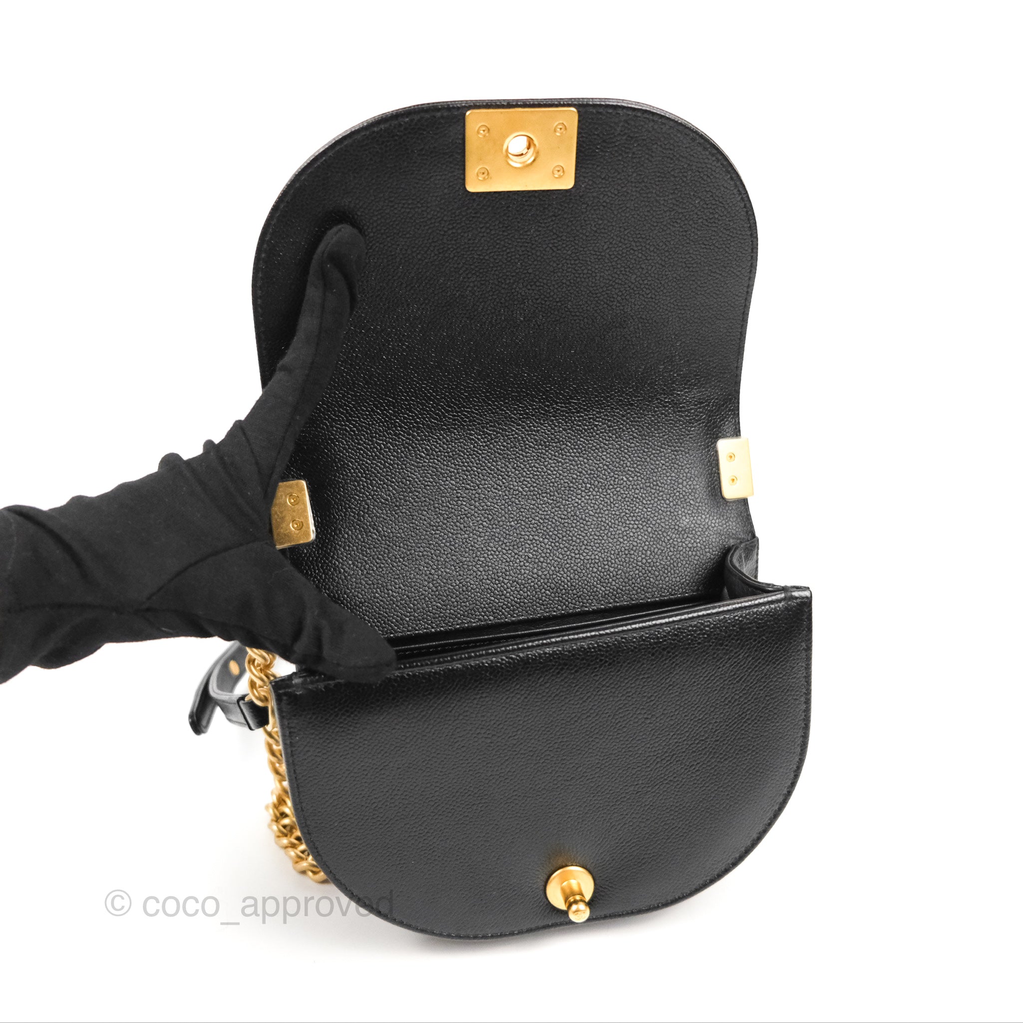 Chanel Boy Messenger Bag Black Caviar Leather with Aged Gold Hardware - Luxury Crossbody Bag for Women, Perfect for Work, Travel & Evening Events