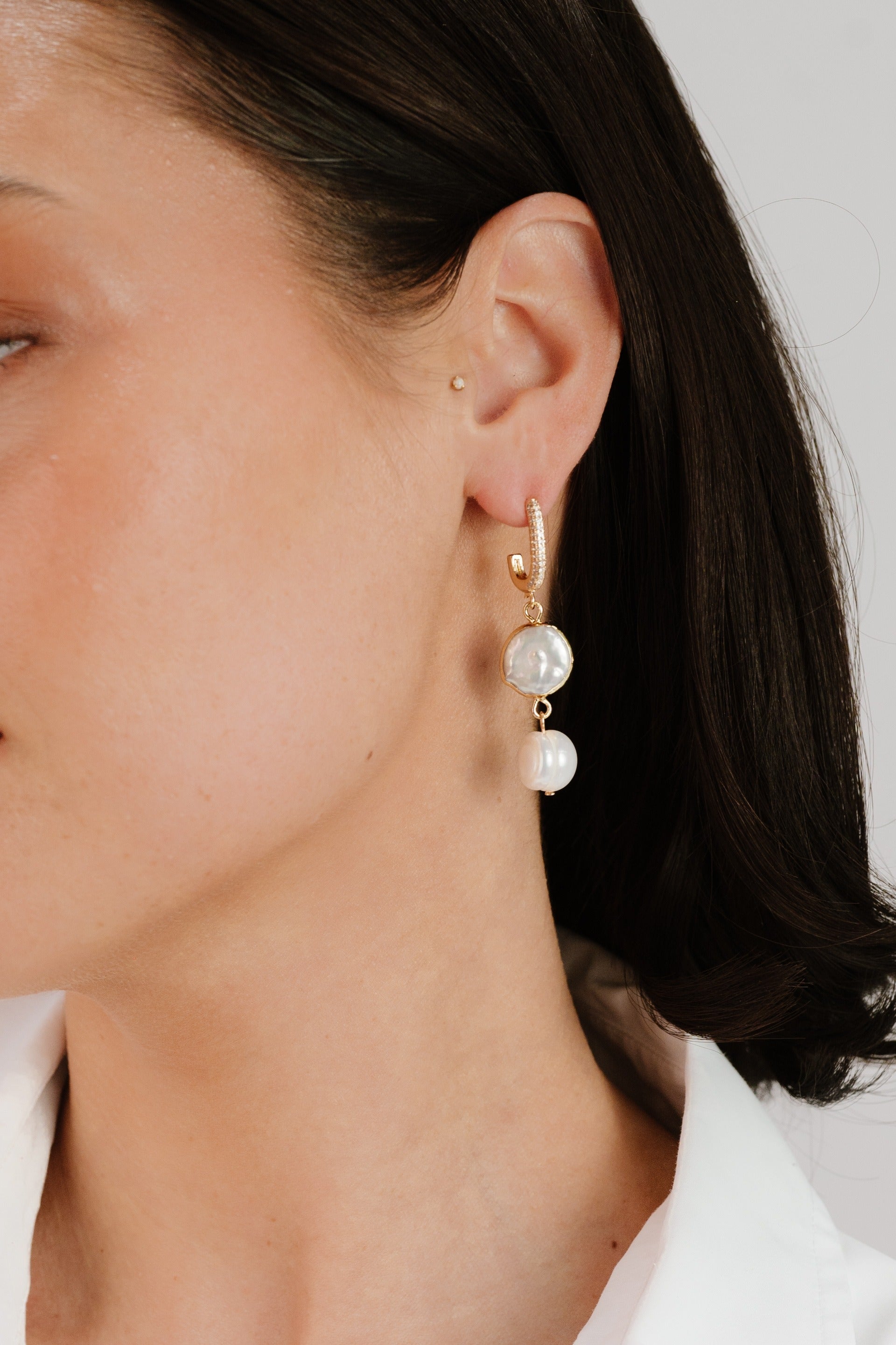Dangling Freshwater Pearl Huggie Hoop Earrings for Women - Elegant Pearl Drop Earrings for Daily Wear & Special Occasions