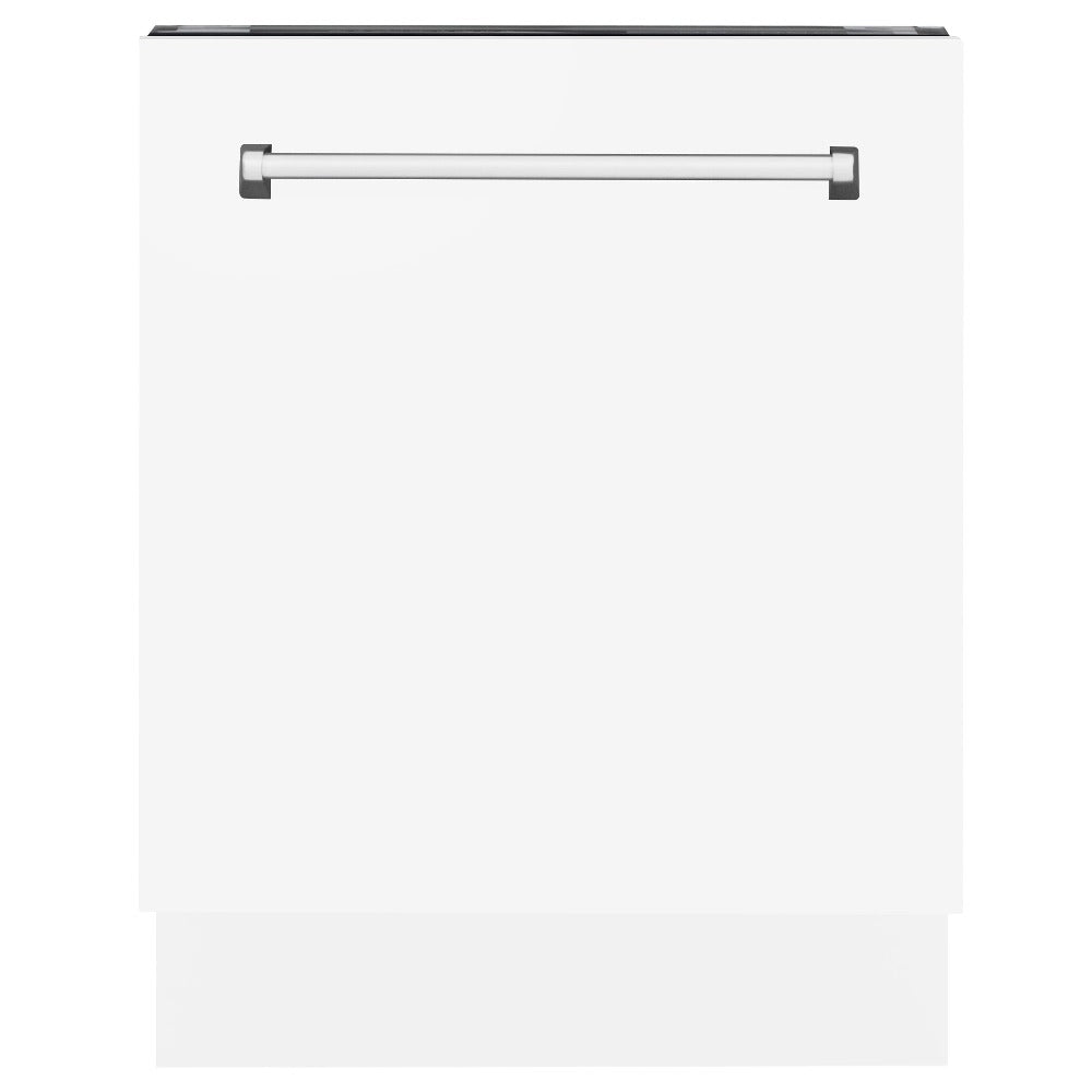 ZLINE 24 Inch Tallac Series 3rd Rack Dishwasher - White Matte Panel with Traditional Handle, 51dBa Ultra Quiet (DWV WM 24) | Perfect for Small Kitchens, Apartments & Energy-Efficient Homes