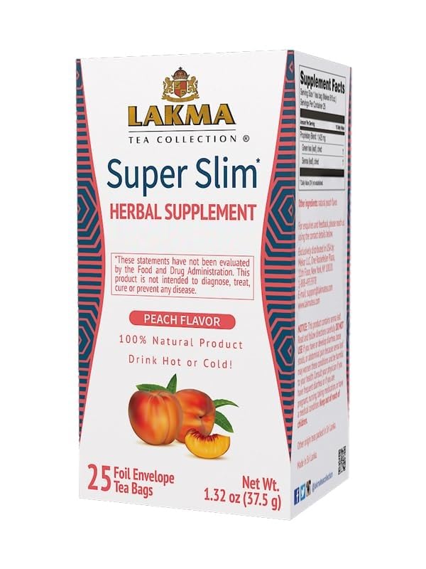 HYLEYS Lakma Super Slim Peach Tea - 25 Tea Bags for Weight Loss & Detox | Perfect for Morning Boost or After-Meal Digestion