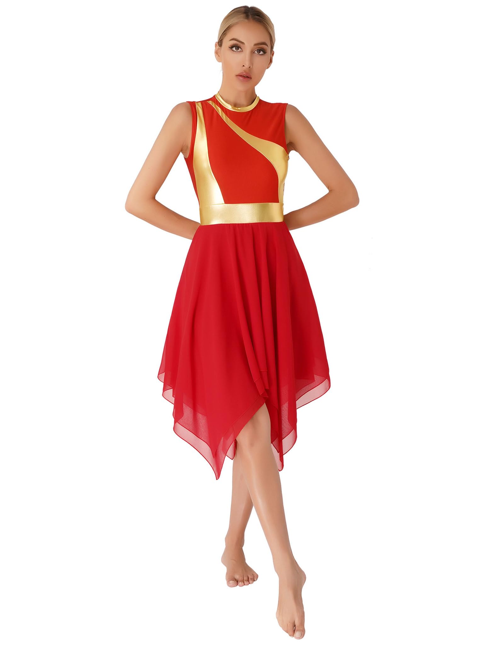 Women's Praise Dance Dress - Color Block Tunic with Irregular Hem - Worship & Liturgical Lyrical Dance Costume - Perfect for Church Performances & Spiritual Dance Events
