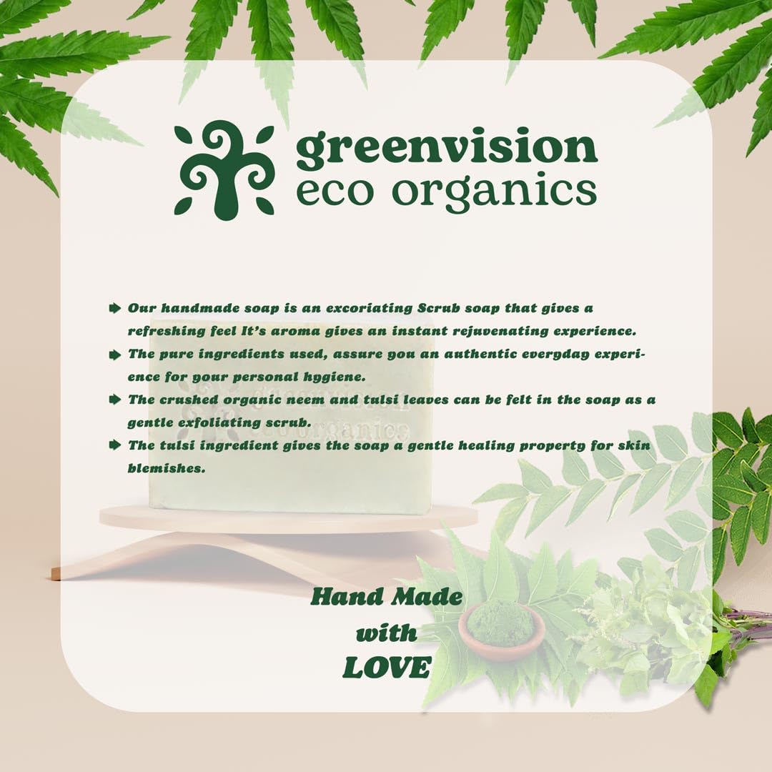 Greenvision Eco Organic Handmade Neem & Tulsi Oil Bath Bar - 100g (3 Pack) | Natural Skin Care for Dry & Sensitive Skin | Perfect for Spa, Relaxation & Gift Sets