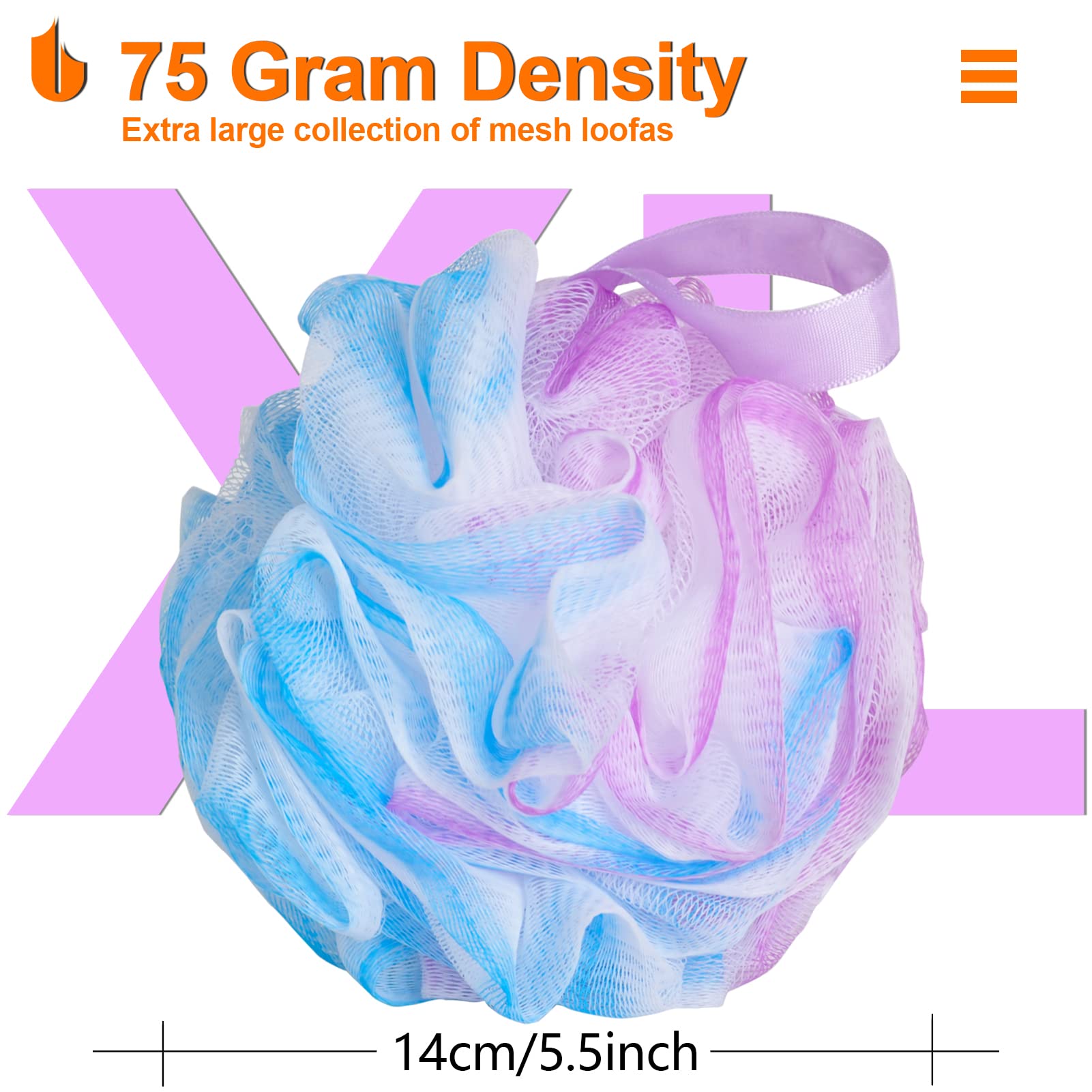 Urbanstrive XL Soft Shower Bath Sponge & Loofah Ball (75g) - Gentle Exfoliating Body Scrubber for Men & Women | Bath & Shower Accessories | Perfect for Sensitive Skin & Daily Body Cleansing | 1-Pack Blue-Purple