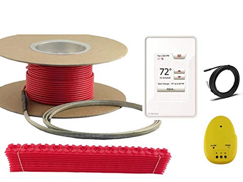 40 Sqft 120V Electric Tile Radiant Floor Heating Cable System with Programmable Touch Screen Thermostat - Perfect for Bathroom, Kitchen & Basement Floor Warming