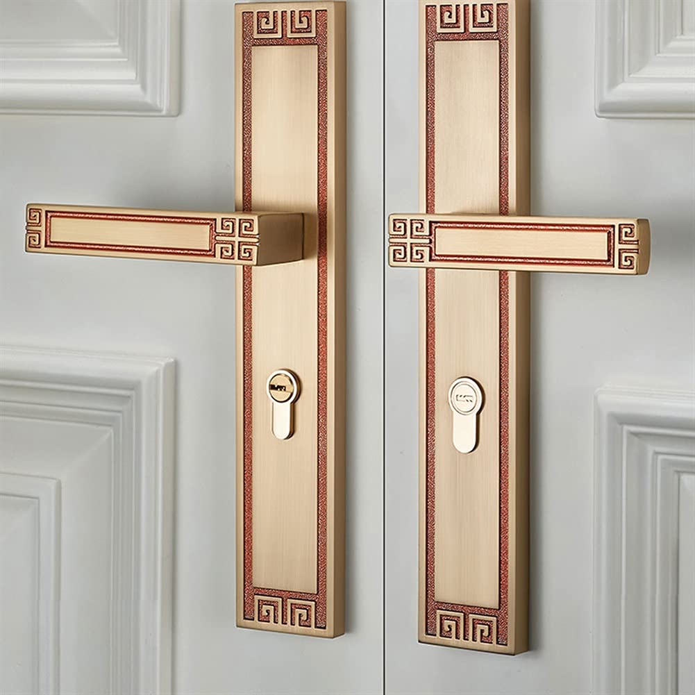 Double-Leaf Door Knob Lever - Universal Door Handle for Villa Entrance & Wooden Doors - Yellow Bronze Single Door Lock with Handle - Perfect for Home, Office & Commercial Spaces