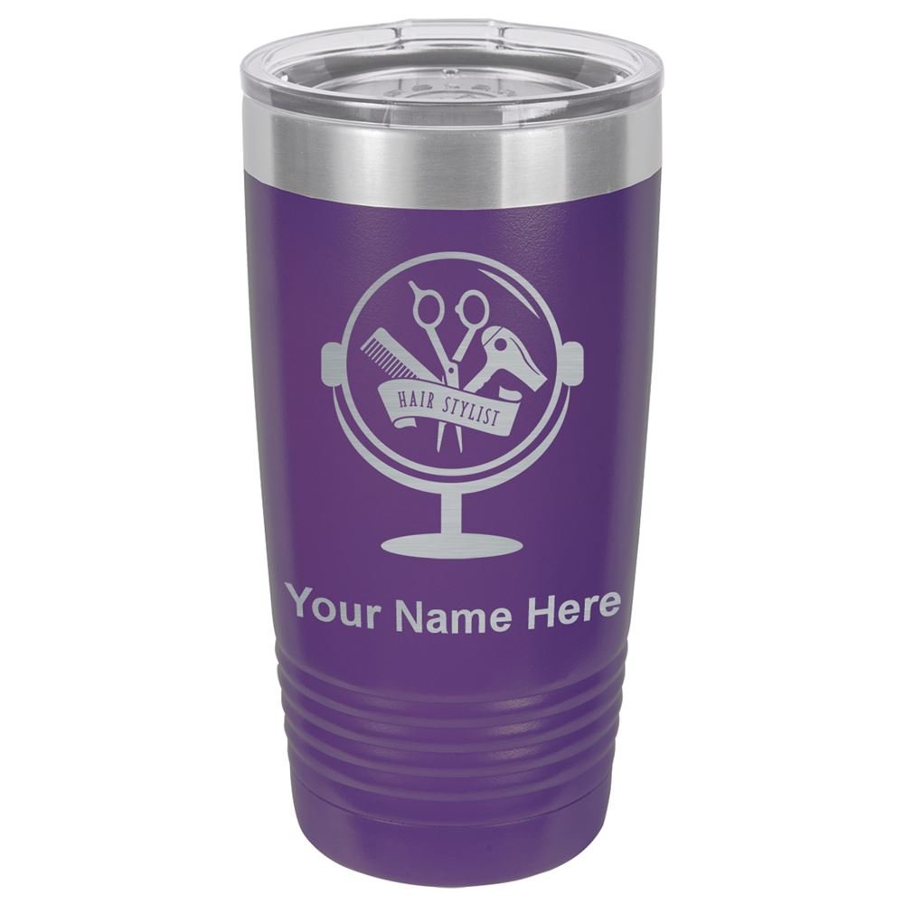 LaserGram 20oz Vacuum Insulated Stainless Steel Tumbler Mug with Personalized Engraving - Dark Purple Coffee Cup for Hair Stylists | Keeps Drinks Hot/Cold for Hours | Perfect for Salon, Office & Travel