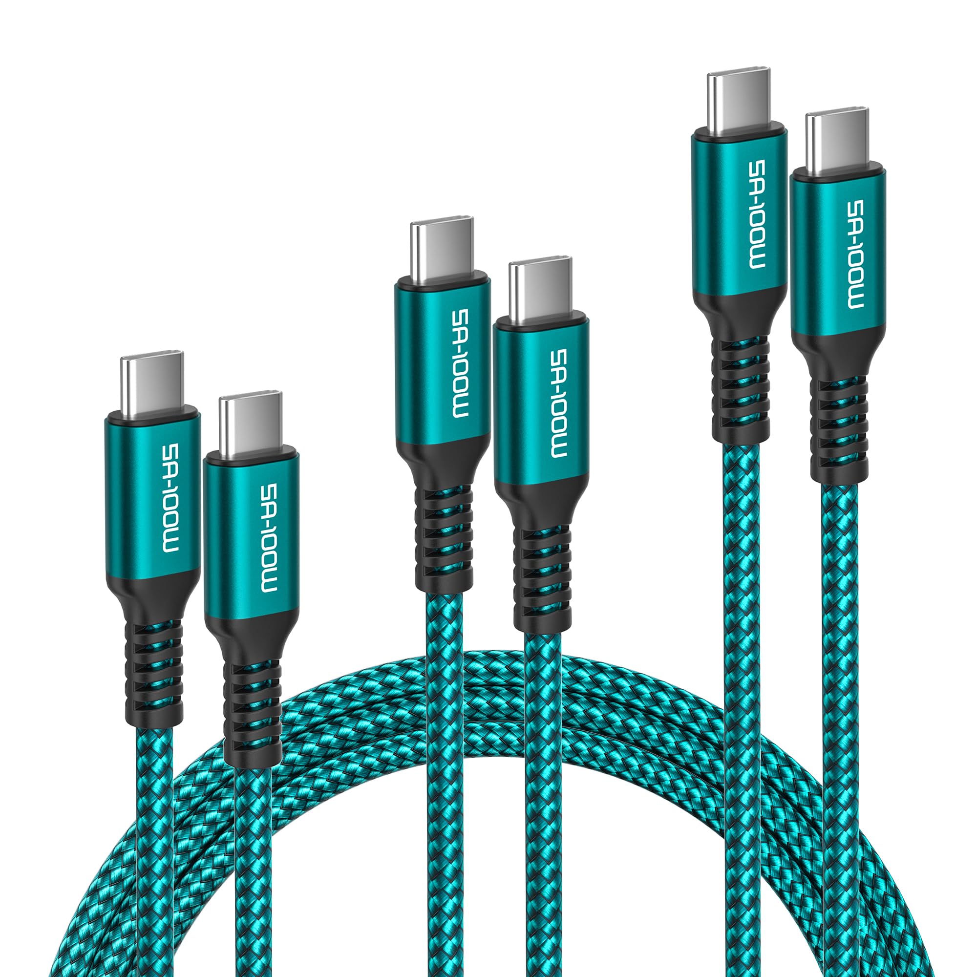 Elebase 100W USB C to USB C Fast Charging Cable 3-Pack (3.3ft/6.6ft/10ft) - PD Charger Cord for iPhone 16/15 Pro Max, MacBook, iPad Air/Mini, Kindle Fire HD - Perfect for Home, Office & Car Charging