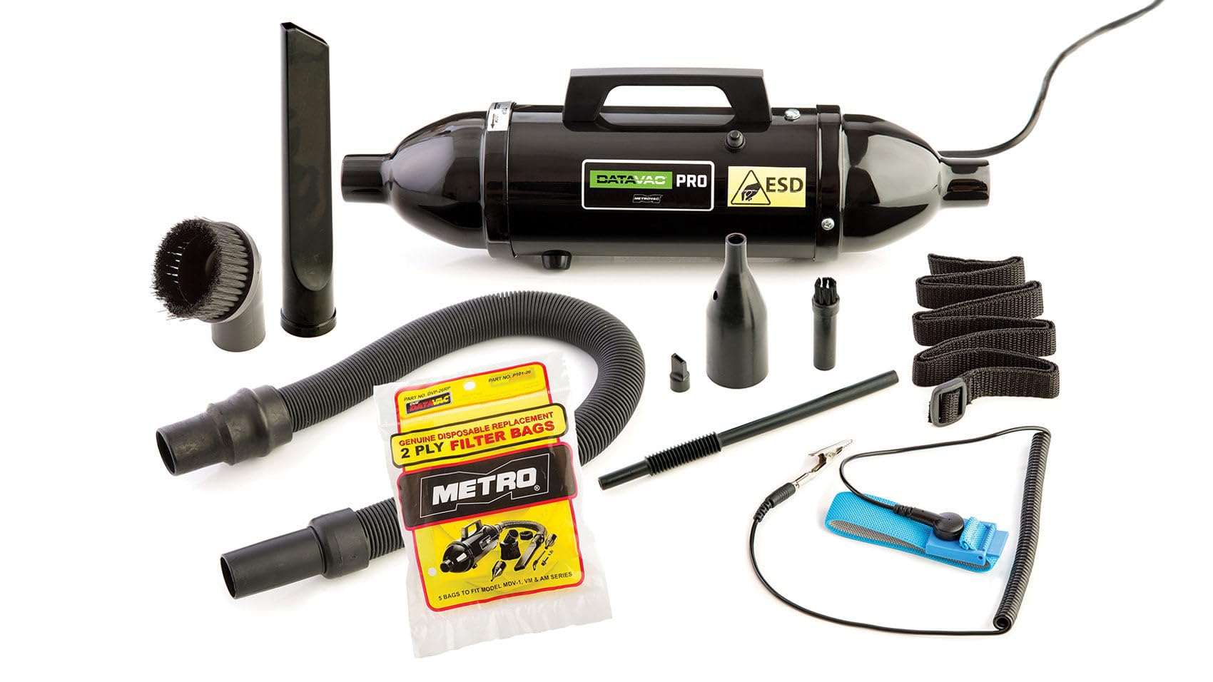 METROVAC ESD-Safe Pro Series Comp Vacuum Blower with Micro Cleaning Tools | Anti-Static Dust Removal Tool for Electronics, Lint & Paper Shreds | 1 Pack Black | Perfect for Computer Cleaning, Workshop Maintenance & Home Office Use