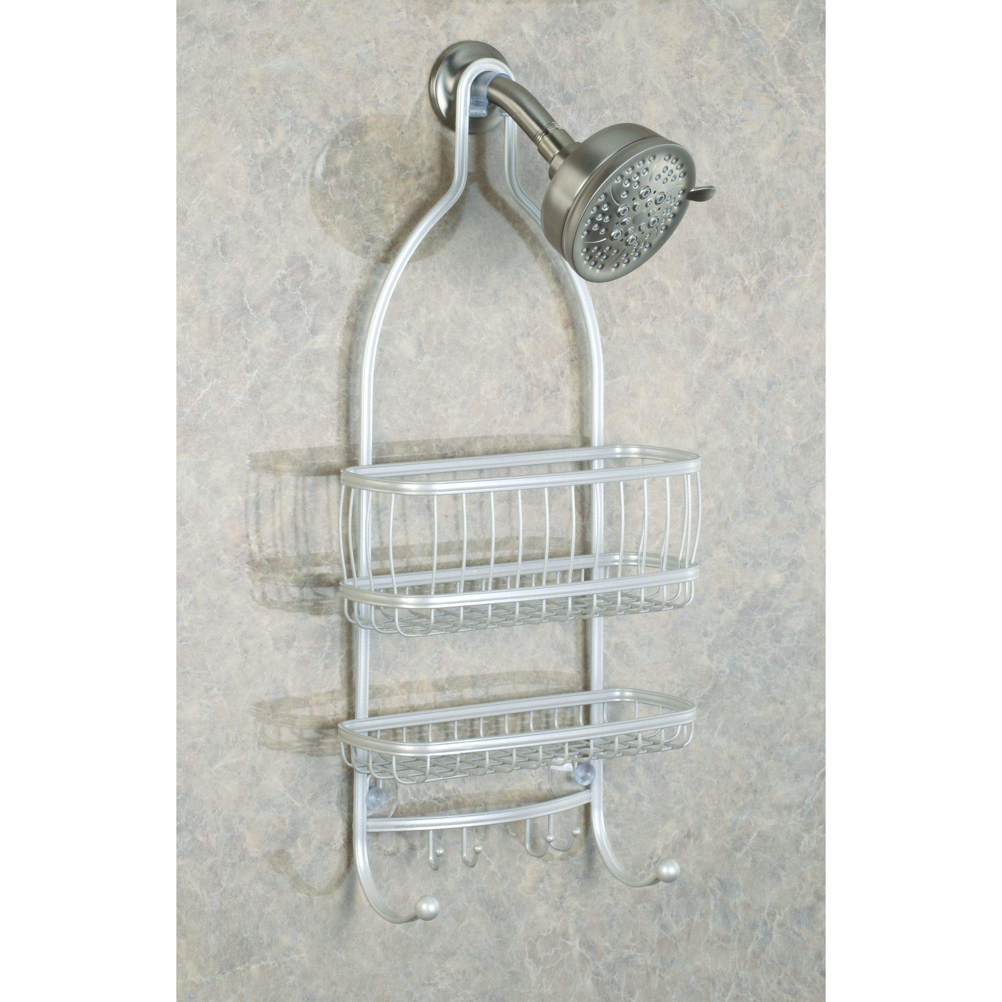 iDesign York Metal Wire Hanging Shower Caddy - Extra Wide Space for Shampoo, Conditioner & Soap - Includes Hooks for Razors, Towels & More - 10