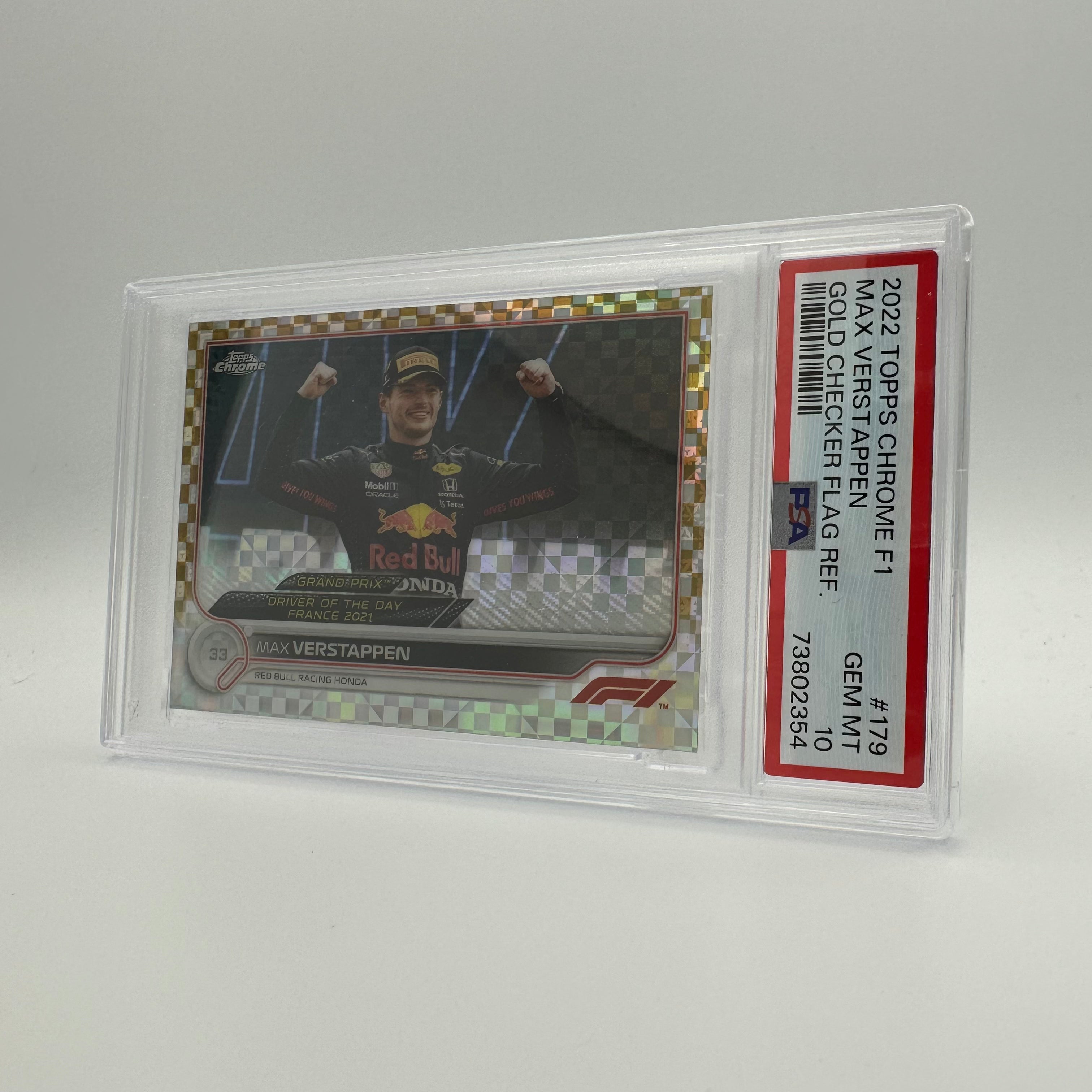 PSA 10 Graded 41/50 Max Verstappen #179 Gold Checker Flag Refractor - Rare F1 Trading Card for Collectors & Racing Fans