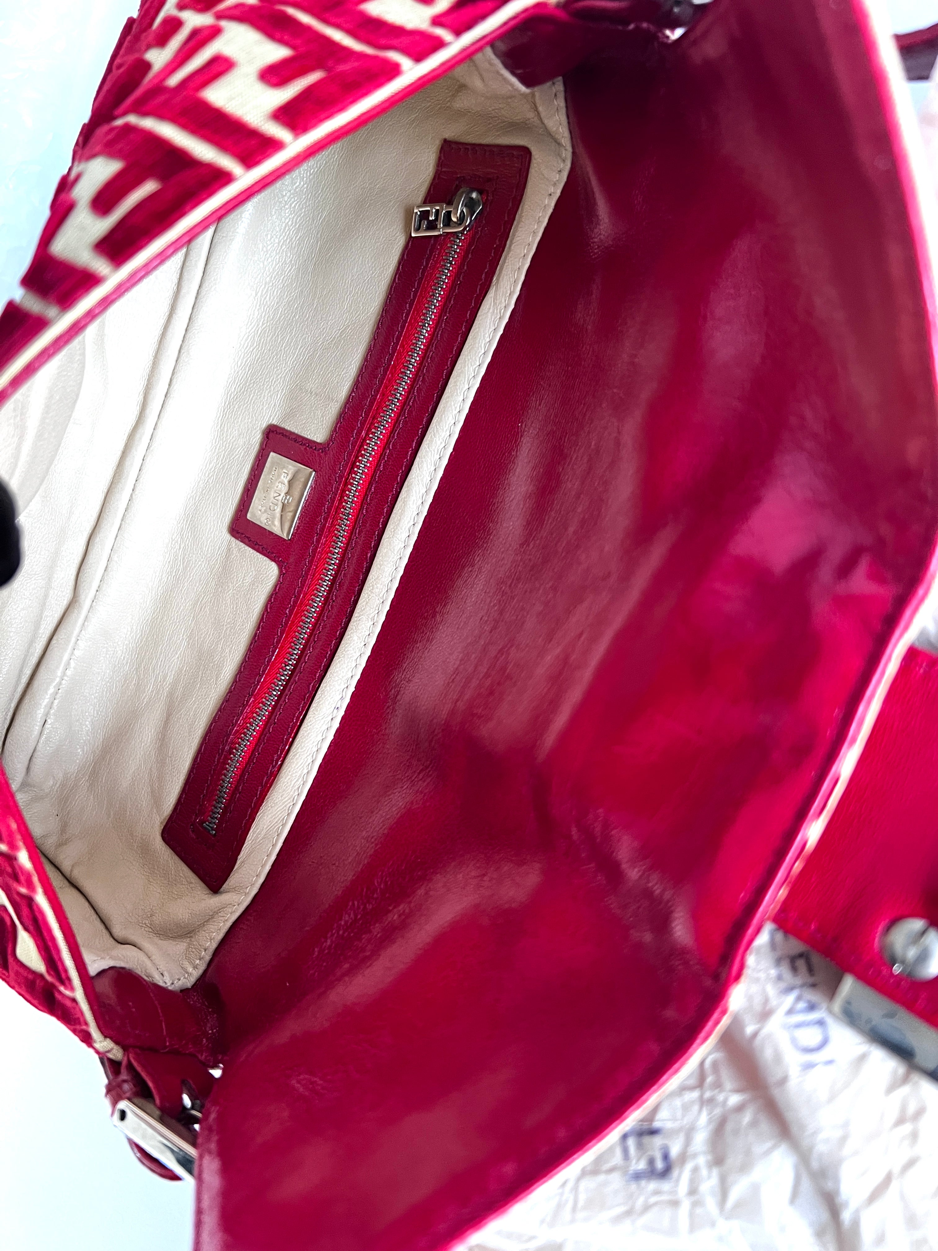 Vintage 1997 Fendi Red Silk Velvet Baguette Bag - Rare Designer Handbag for Women | Perfect for Evening Parties, Weddings & Special Occasions