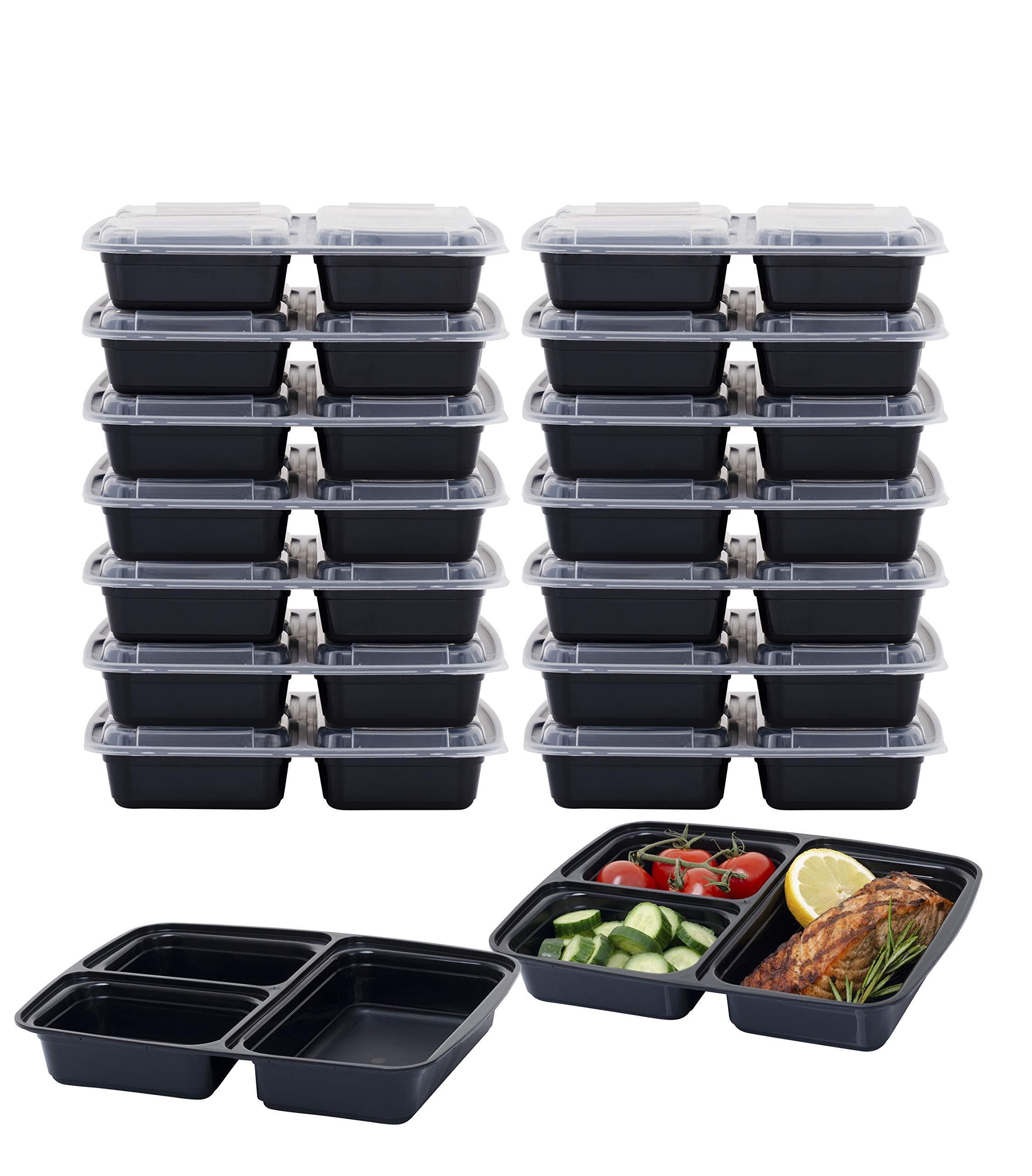 16-Pack 3-Compartment Meal Prep Containers with Lids | BPA-Free Food Storage & Bento Box | Stackable, Reusable & Disposable | Portion Control | Perfect for Meal Planning, Office Lunch & Healthy Eating