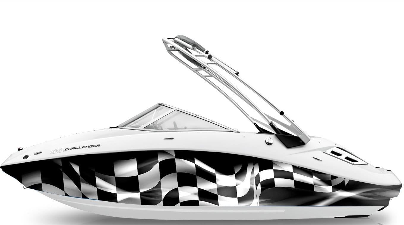 Turbo Racing Checkered Flag Boat Racing Vinyl Graphic Wrap - High-Quality Waterproof Decal for Speed Boats, Jet Skis & Marine Vehicles - Perfect for Racing Events, Water Sports & Boat Customization