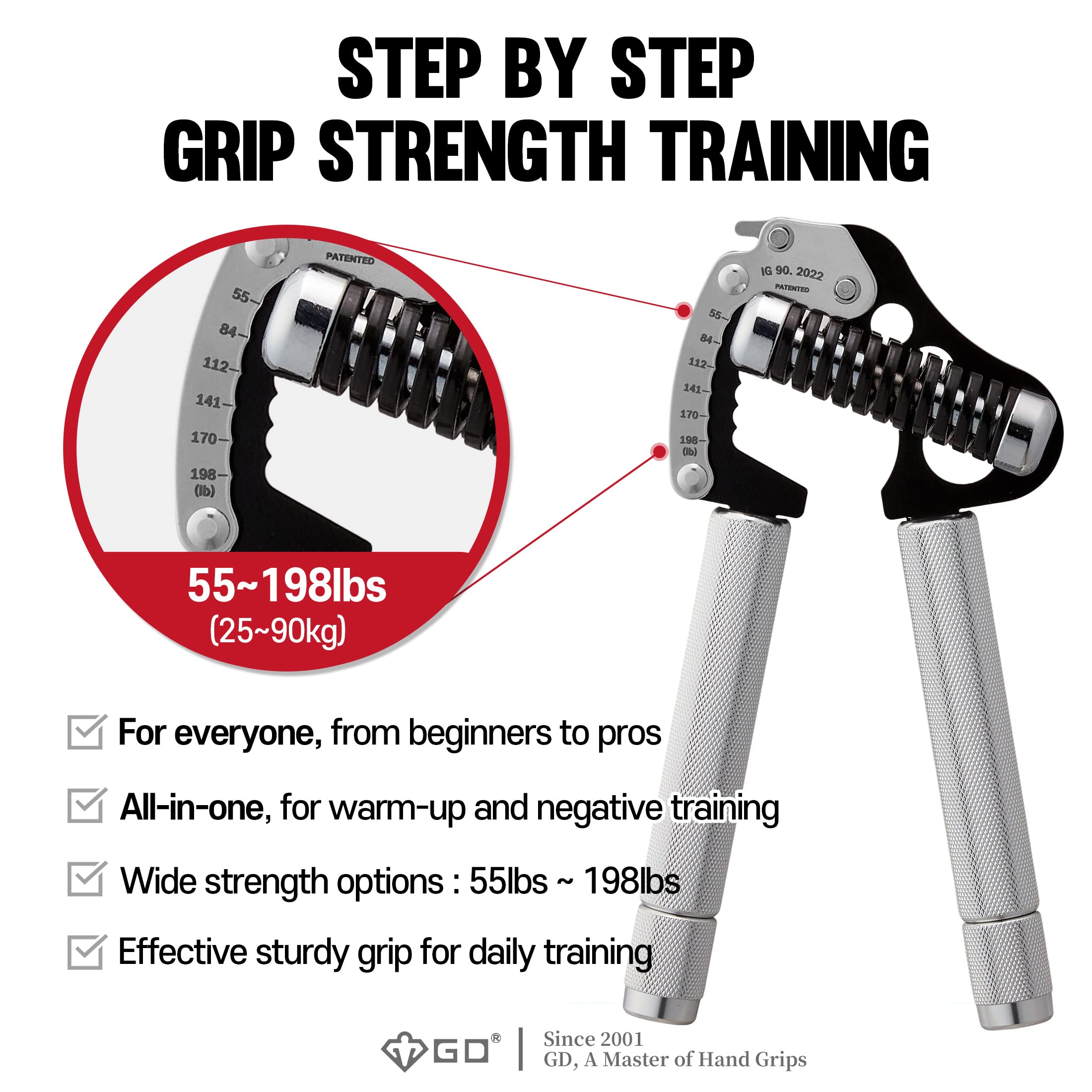 GD IRON GRIP Adjustable Hand Gripper - Silent & Durable Grip Strength Trainer for Forearm, Finger & Hand Strength - Ideal for Athletes, Climbers, Rehabilitation & Home Office Fitness